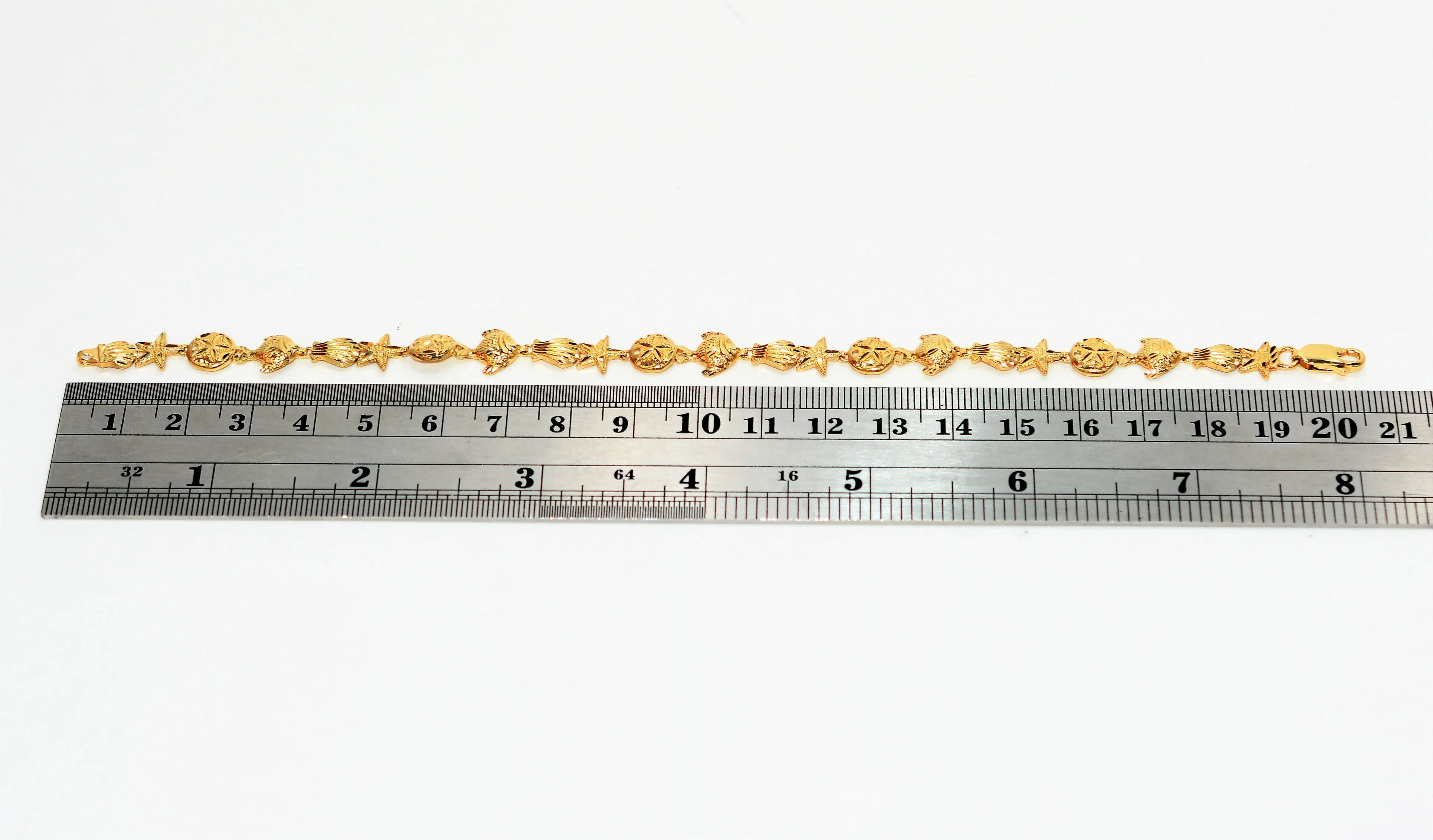 14K Solid Gold Bracelet Beach Bracelet Nautical Bracelet Fish Bracelet Seashell Bracelet Coastal Estate Jewelry Vintage Jewelry Jewellery - Image 5