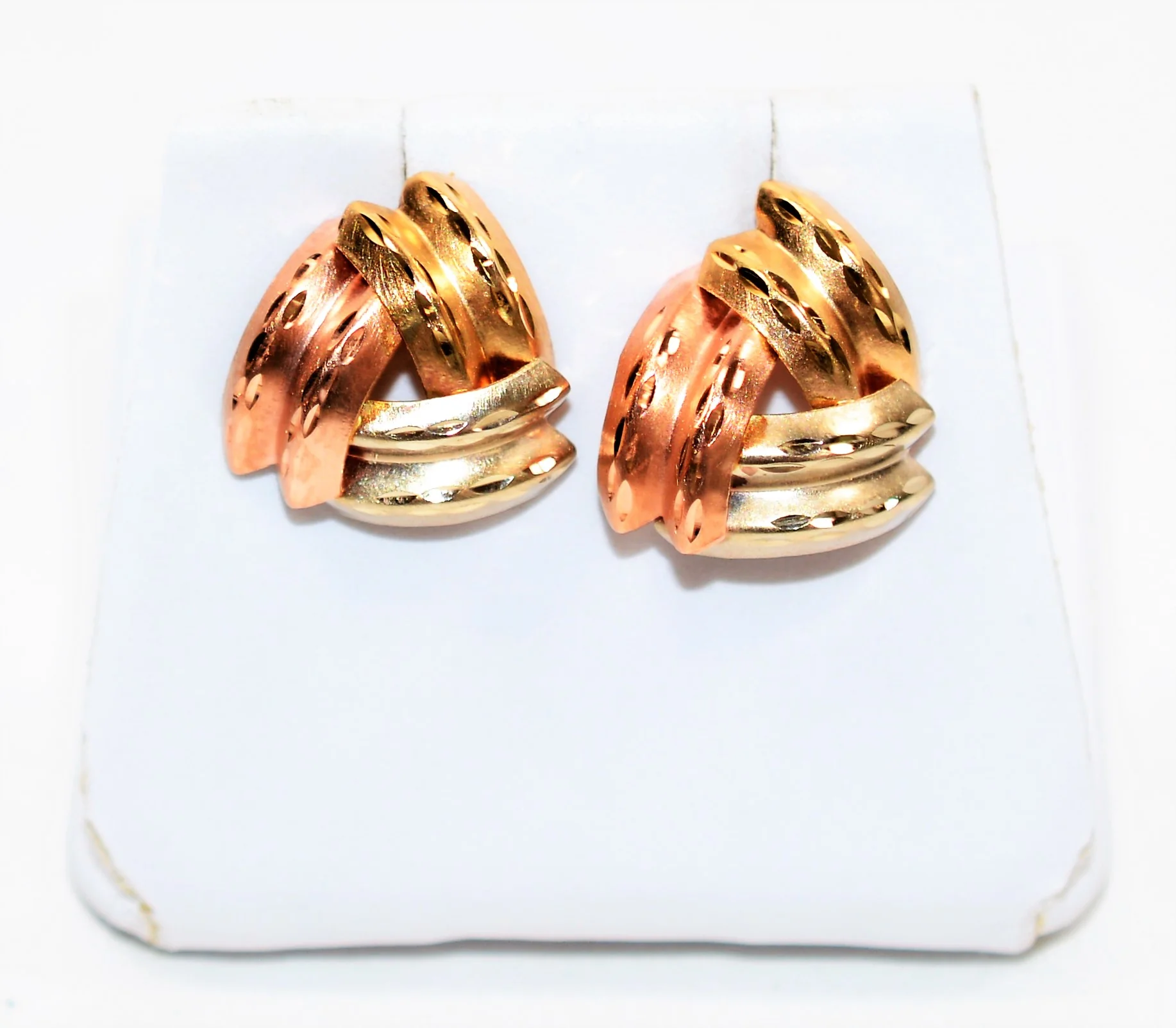 14K Solid Tri-Color Gold Earrings Stud Earrings Vintage Earrings Estate Earrings Statement Earrings Solid Gold Jewelry Vintage Jewellery - Image 9