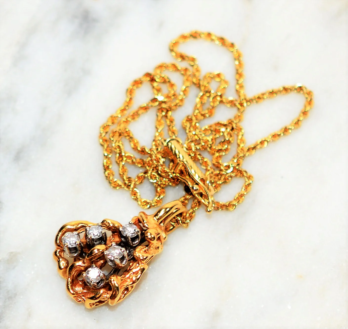 Natural Diamond Necklace 14K Solid Gold .40tcw Pendant Necklace Nugget Pendant Cluster Pendant Estate Jewelry Vintage Necklace Fine Jewelry - Image 11