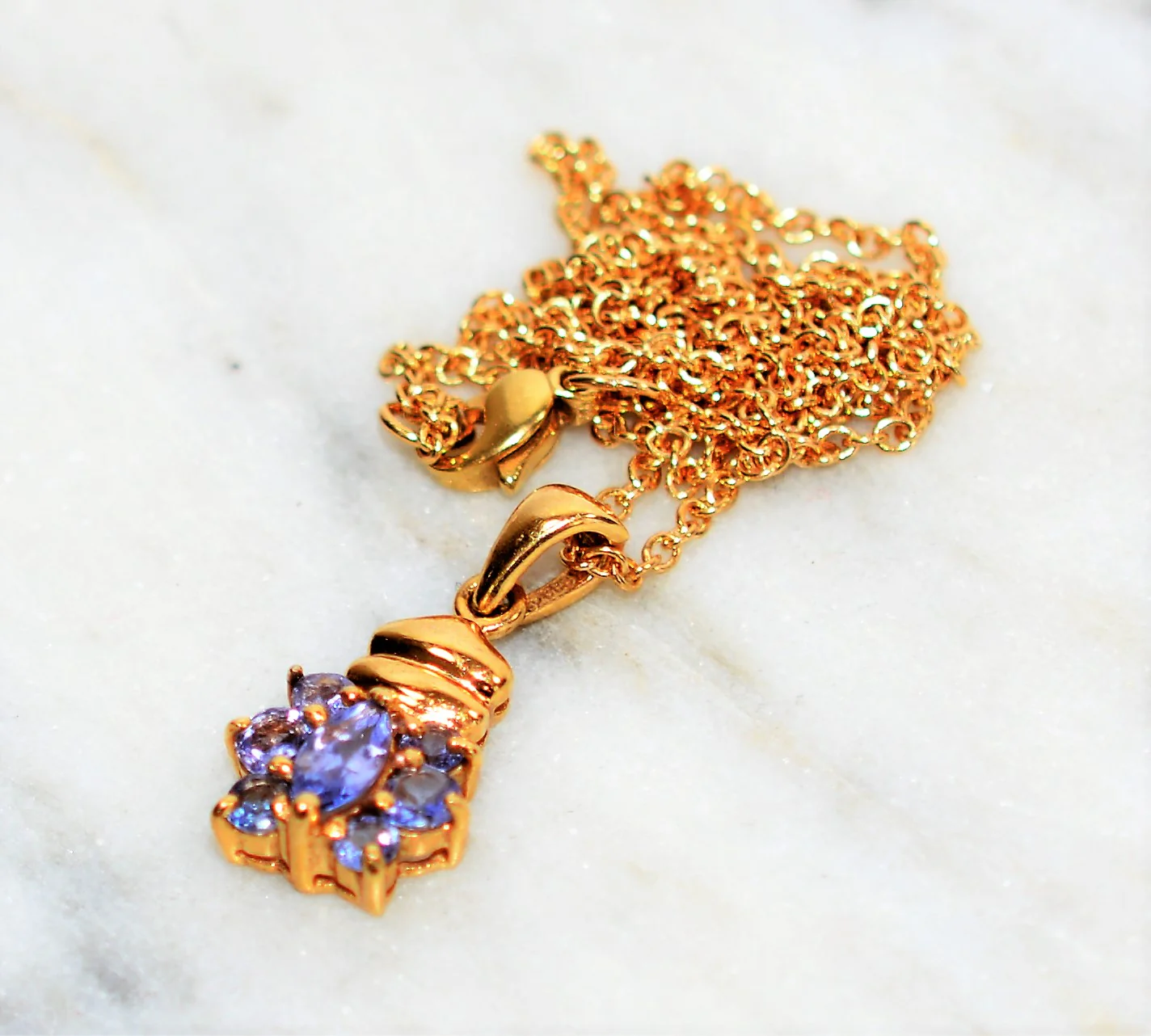 Natural Tanzanite Necklace 14K Solid Gold .59tcw Pendant Necklace Gemstone Cluster Necklace Statement Necklace Birthstone Necklace Estate - Image 10