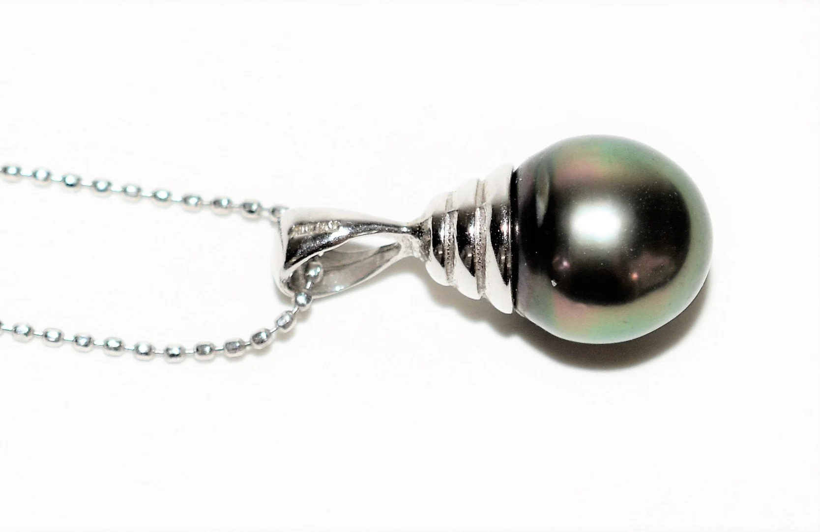 Natural Black Tahitian Pearl Necklace 14K Solid White Gold Necklace 9mm Black Pearl Pendant Necklace Womens Necklace Vintage Necklace Estate - Image 4