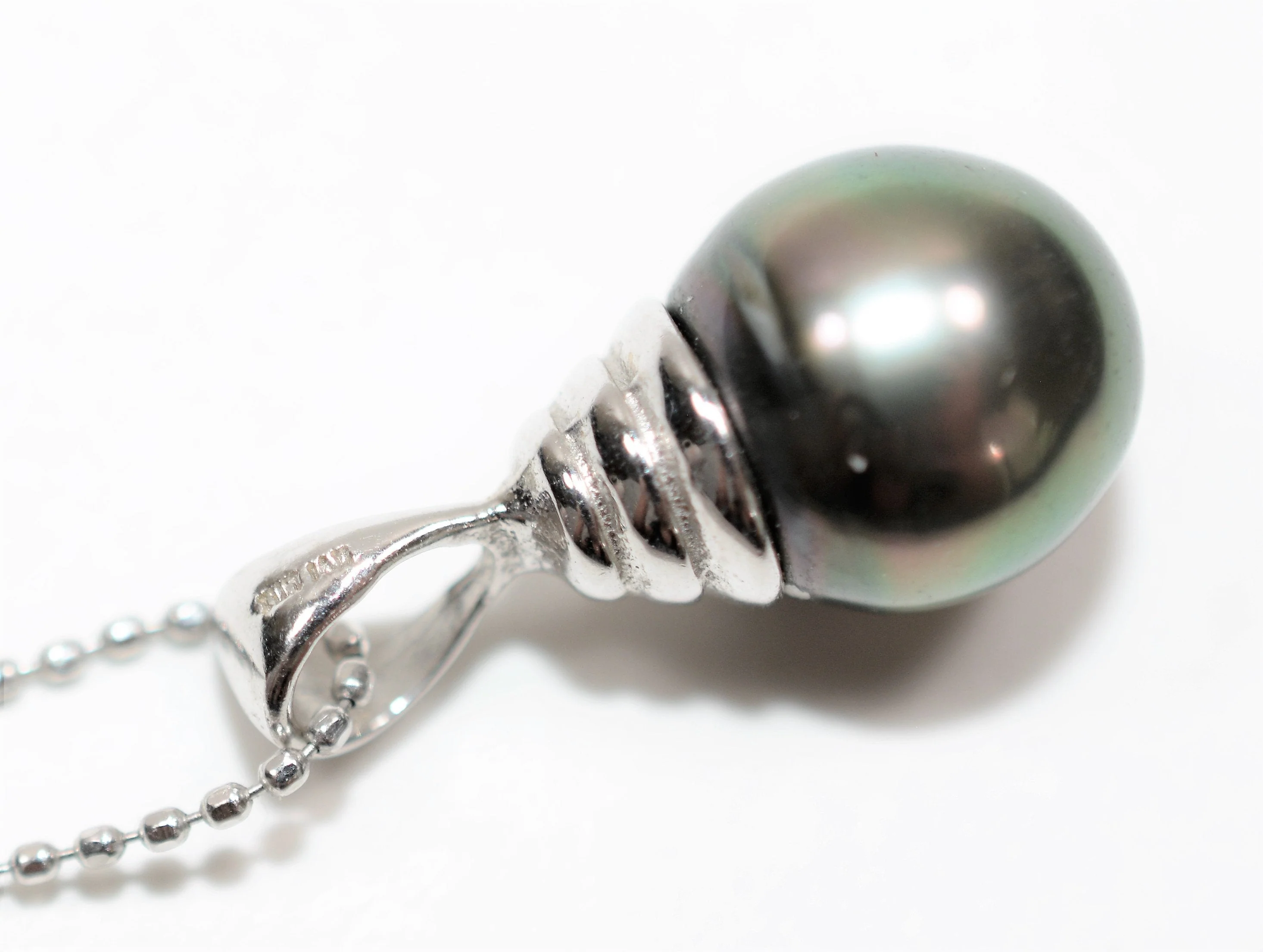 Natural Black Tahitian Pearl Necklace 14K Solid White Gold Necklace 9mm Black Pearl Pendant Necklace Womens Necklace Vintage Necklace Estate - Image 5