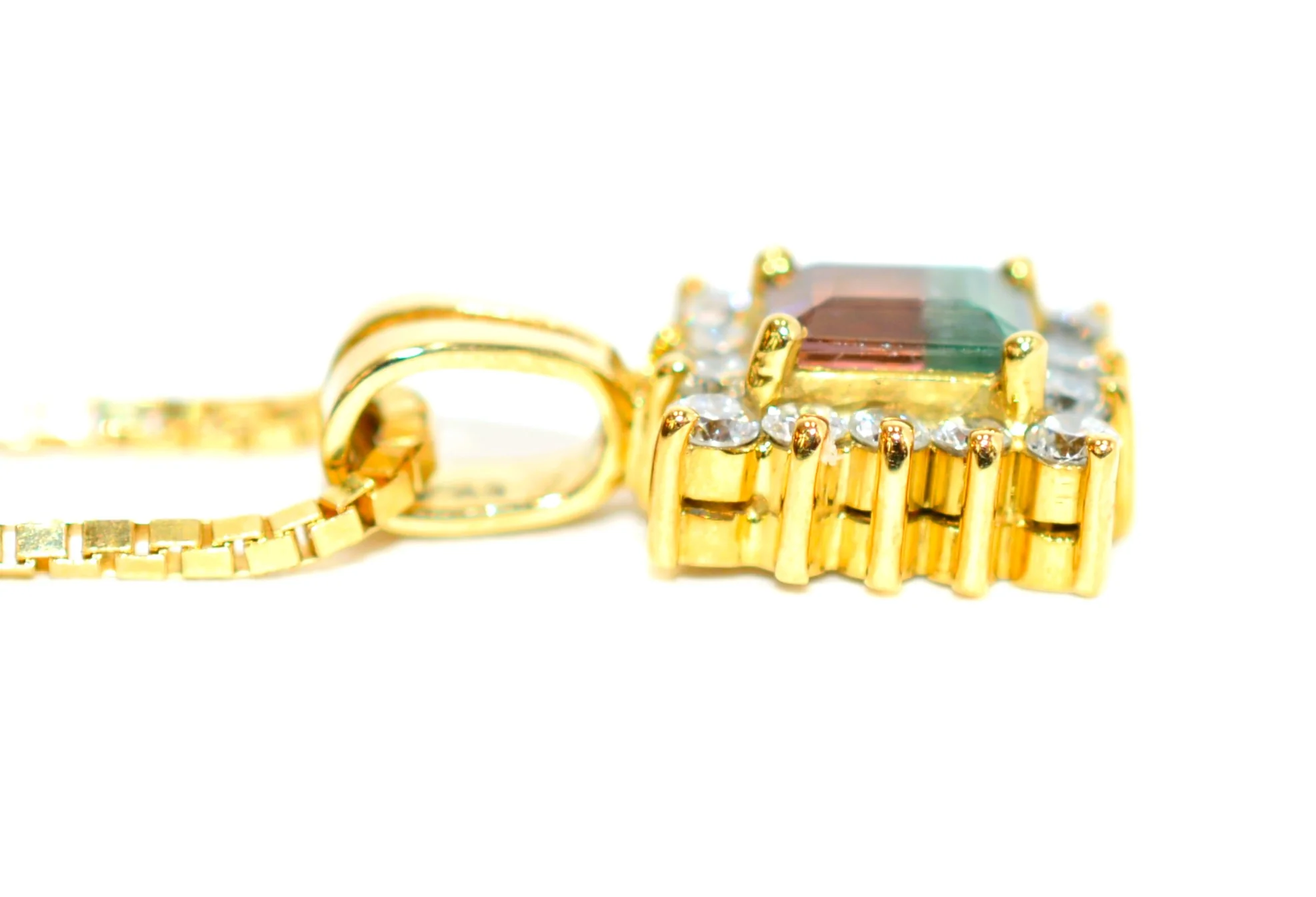 Natural Watermelon Tourmaline & Diamond Necklace 18K Solid Gold 1.09tcw Gemstone Pendant Womens Necklace Fine Jewelry Estate Jewelry Vintage - Image 4