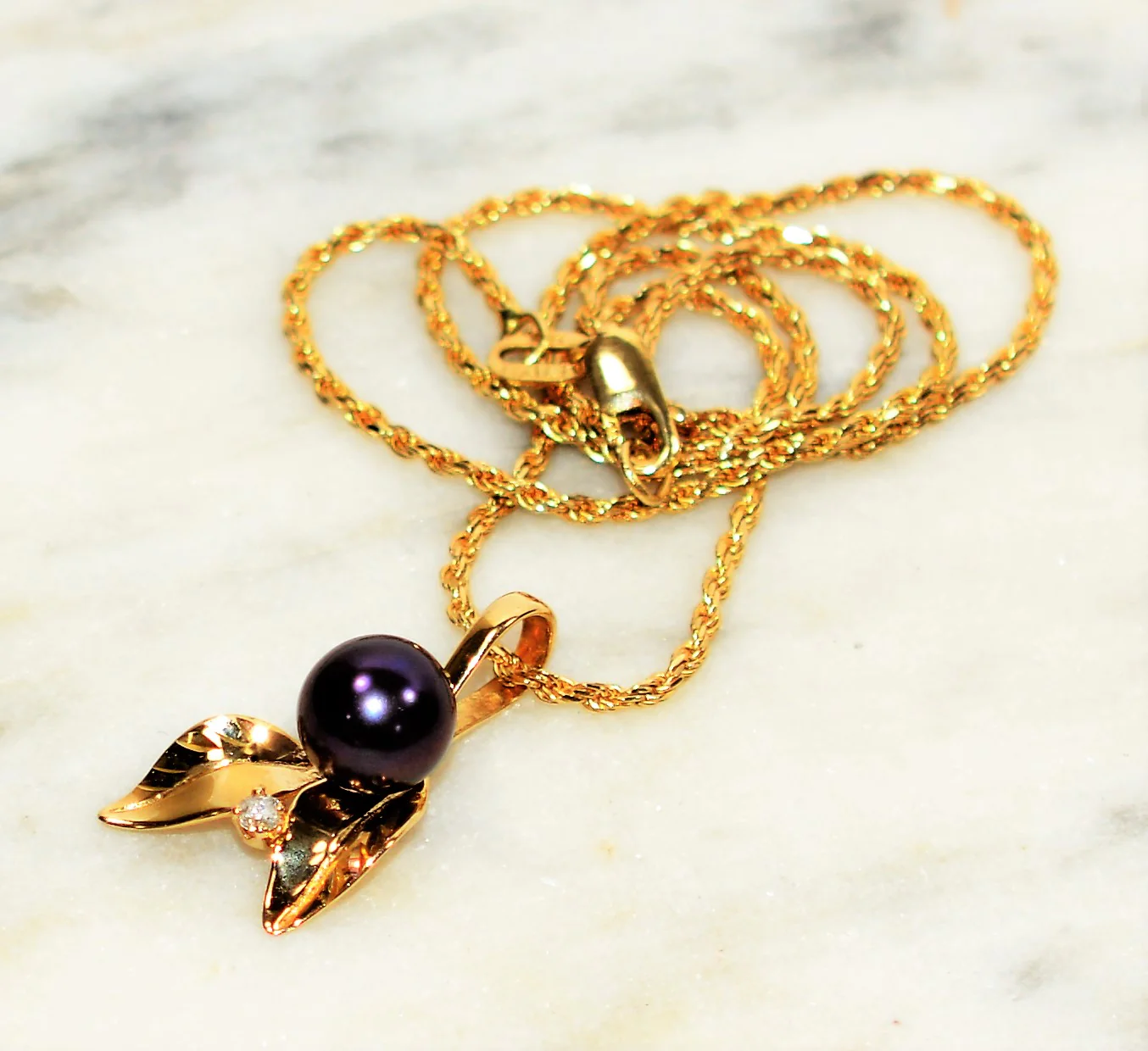 Natural Black Tahitian Pearl & Diamond Necklace 14K Solid Gold .04ct Gemstone Necklace Vintage Necklace Pendant Necklace Women's Necklace - Image 11