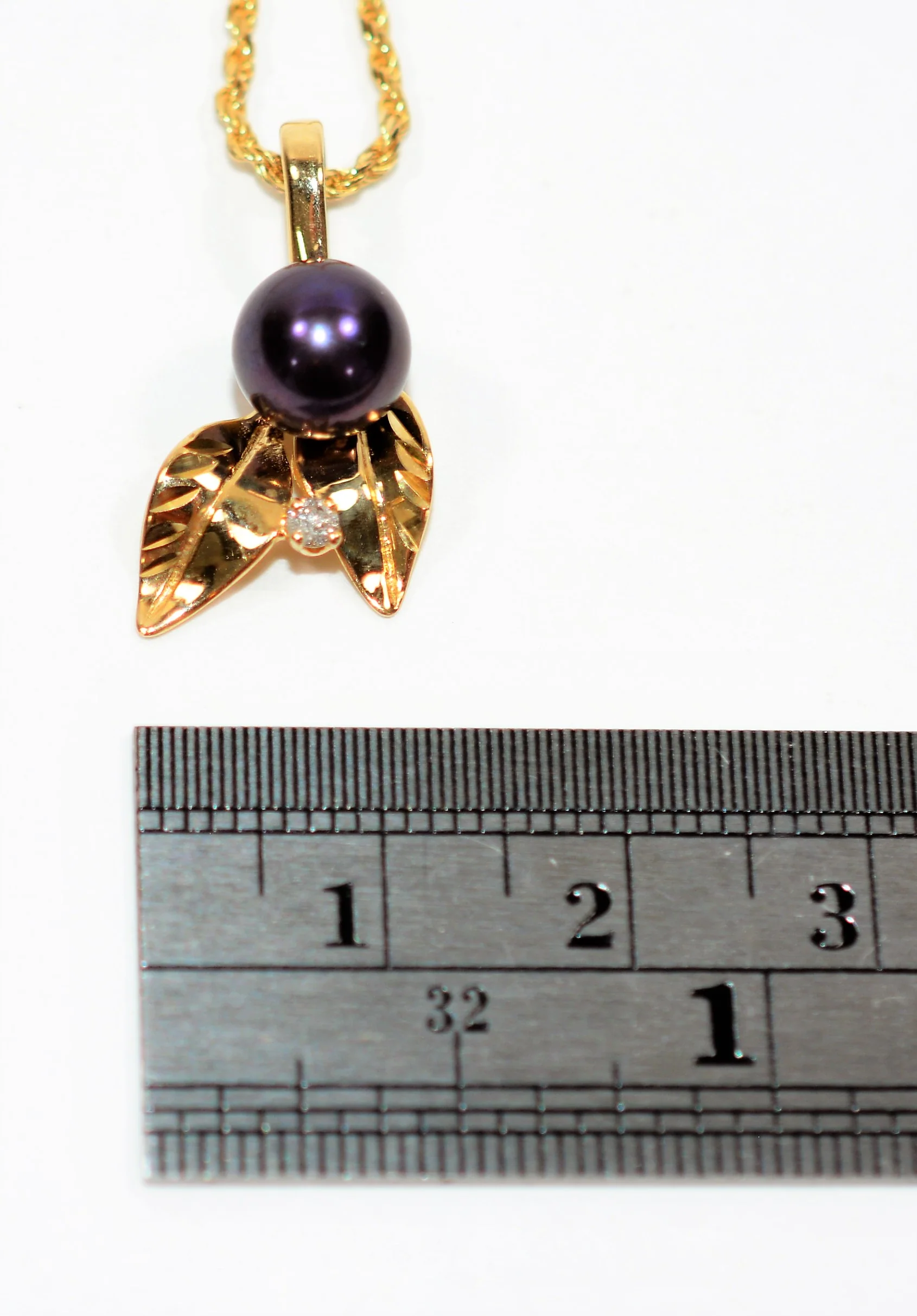 Natural Black Tahitian Pearl & Diamond Necklace 14K Solid Gold .04ct Gemstone Necklace Vintage Necklace Pendant Necklace Women's Necklace - Image 9