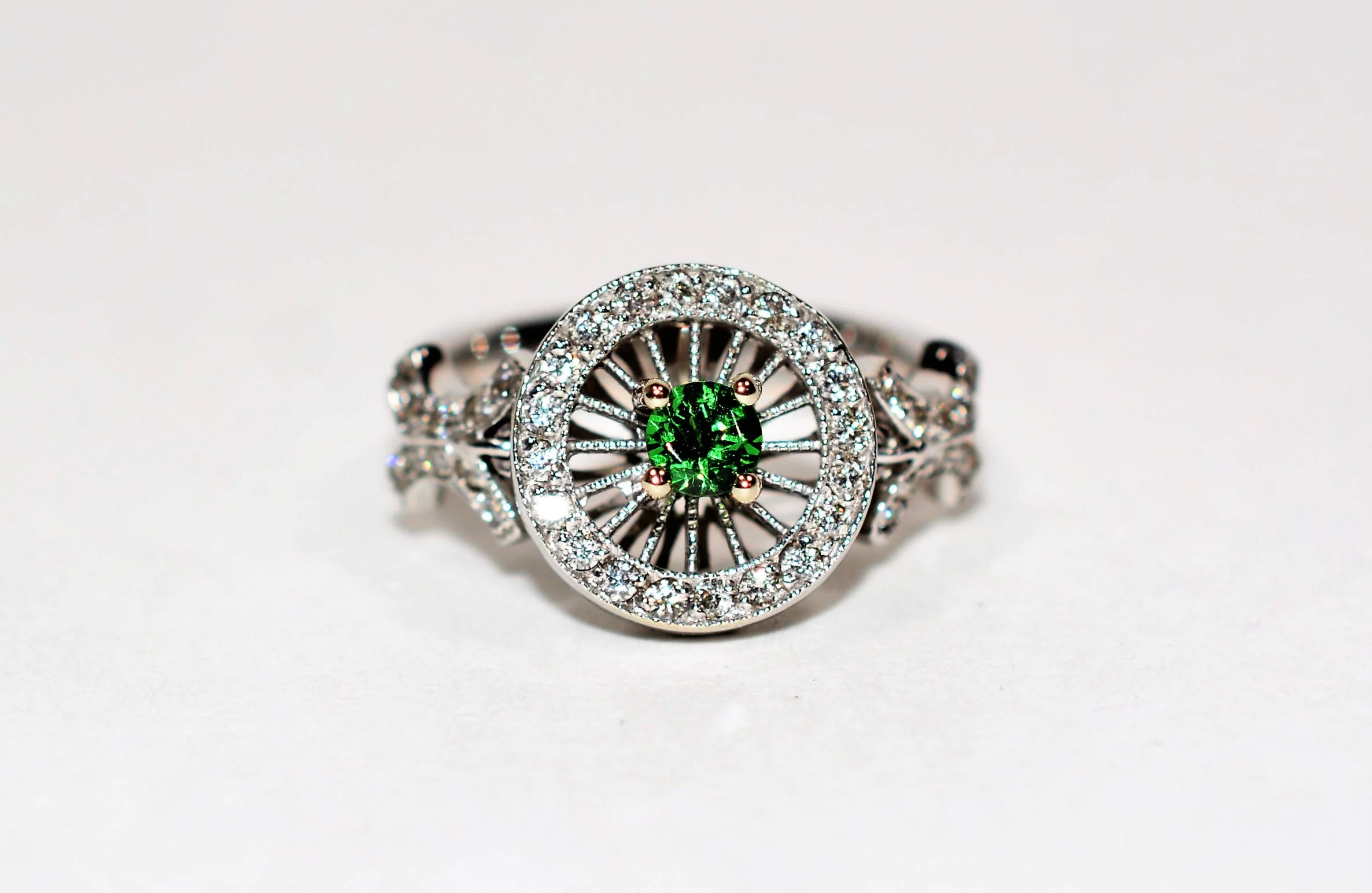 Natural Tsavorite Garnet & Diamond Ring 14K Solid White Gold .65tcw Green Ring Gemstone Ring Cocktail Ring Garnet Ring Ladies Estate Jewelry