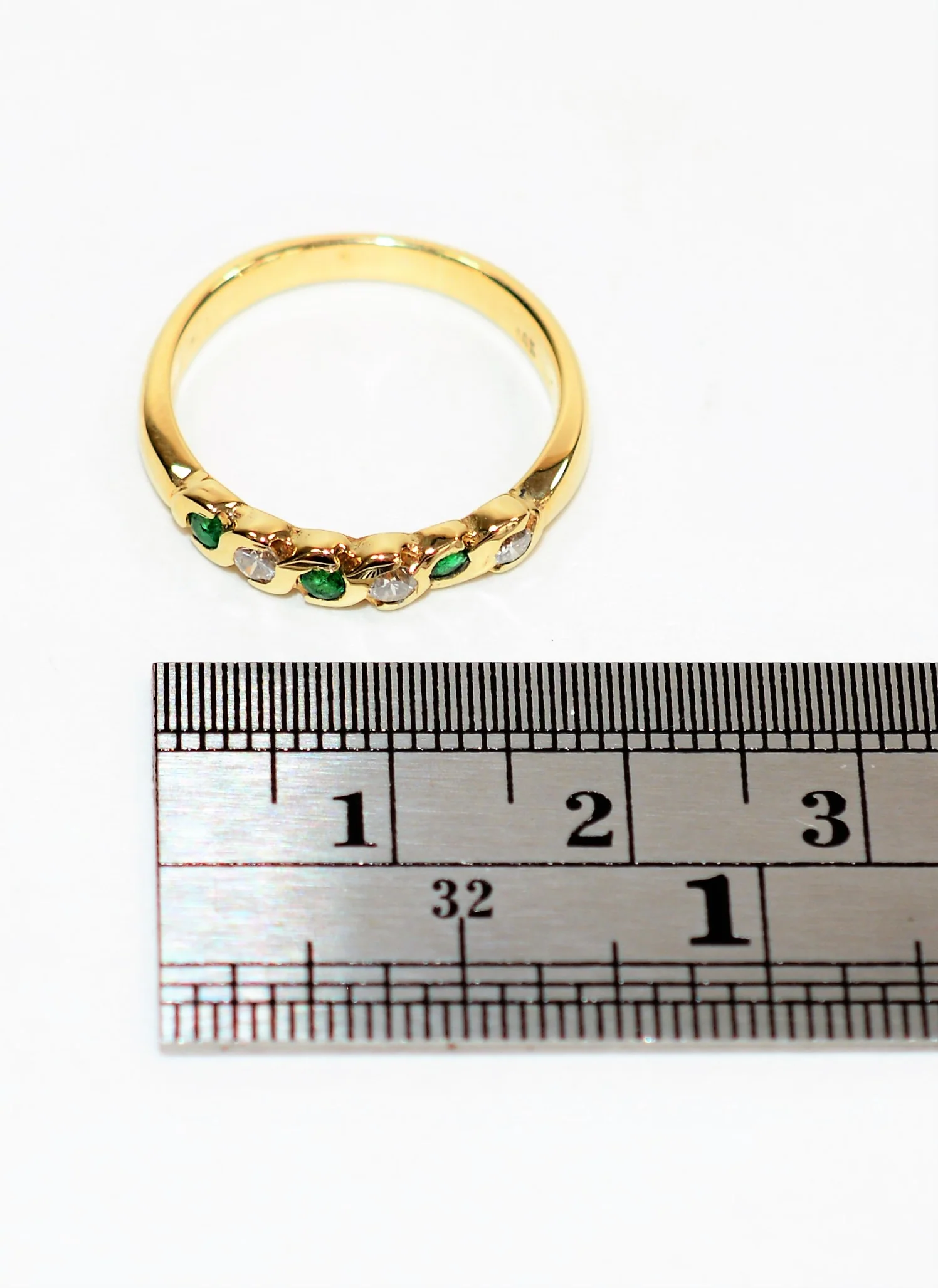 Natural Colombian Emerald & Diamond Band 14K Solid Gold .21tcw Wedding Ring Stackable Ring Band Ring Women’s Ring May Birthstone Ring Estate - Image 11