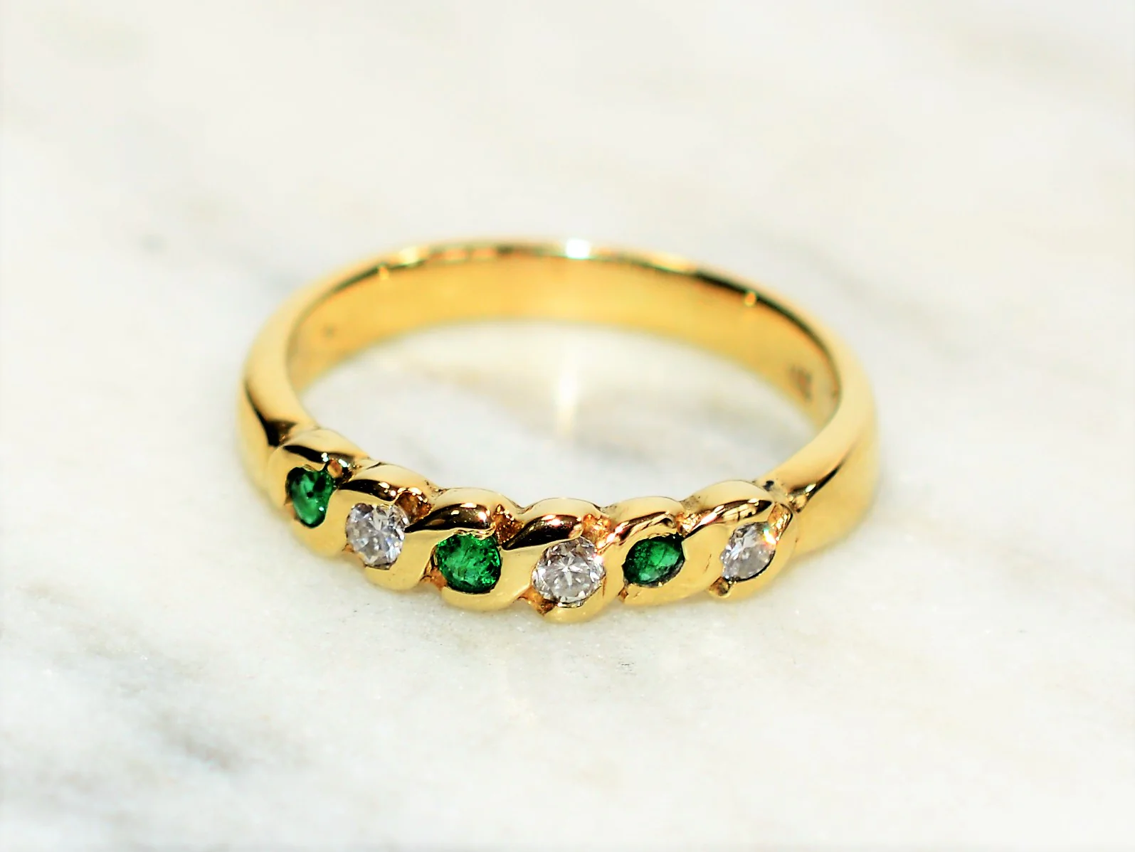 Natural Colombian Emerald & Diamond Band 14K Solid Gold .21tcw Wedding Ring Stackable Ring Band Ring Women’s Ring May Birthstone Ring Estate - Image 8
