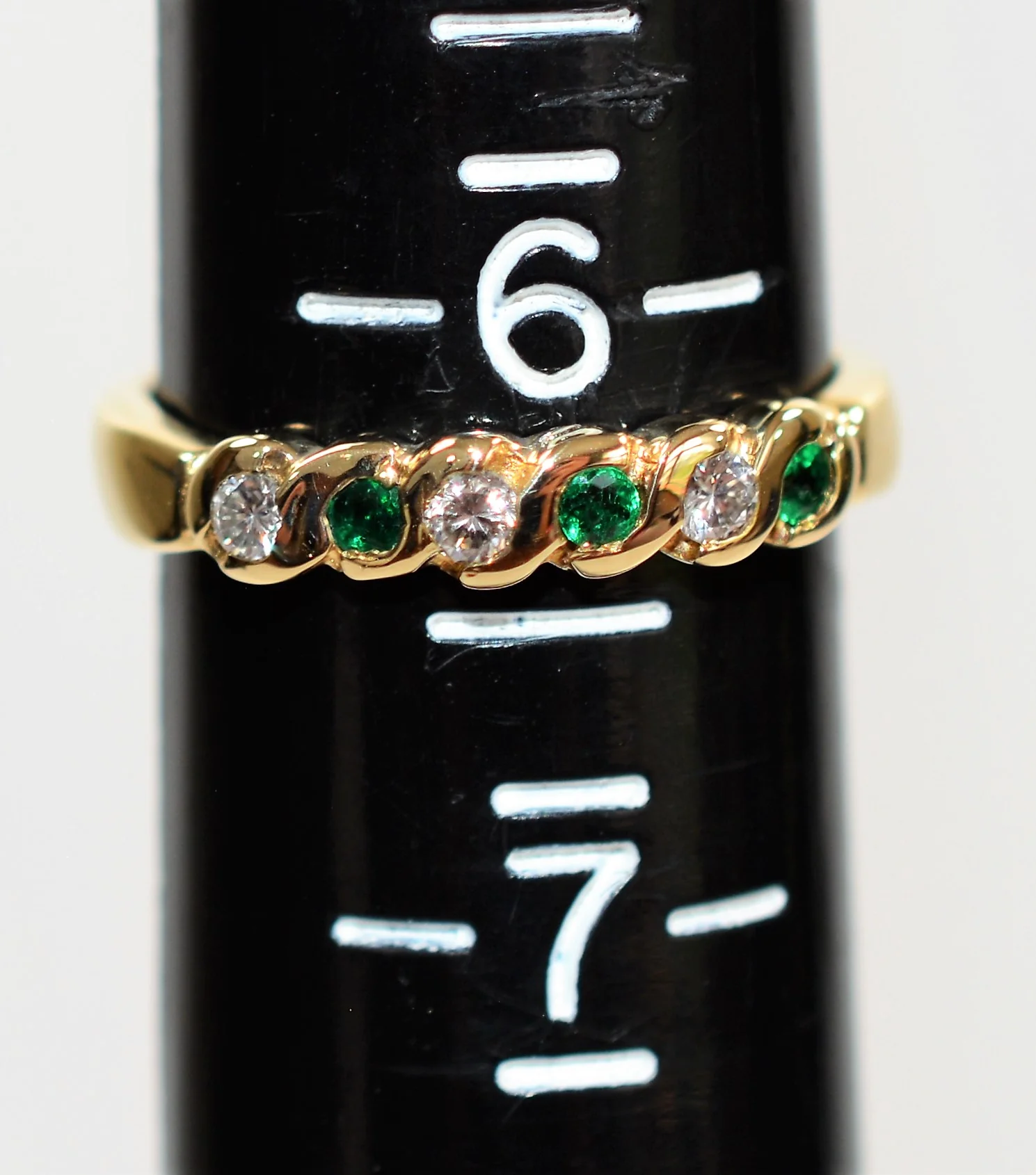Natural Colombian Emerald & Diamond Band 14K Solid Gold .21tcw Wedding Ring Stackable Ring Band Ring Women’s Ring May Birthstone Ring Estate - Image 9