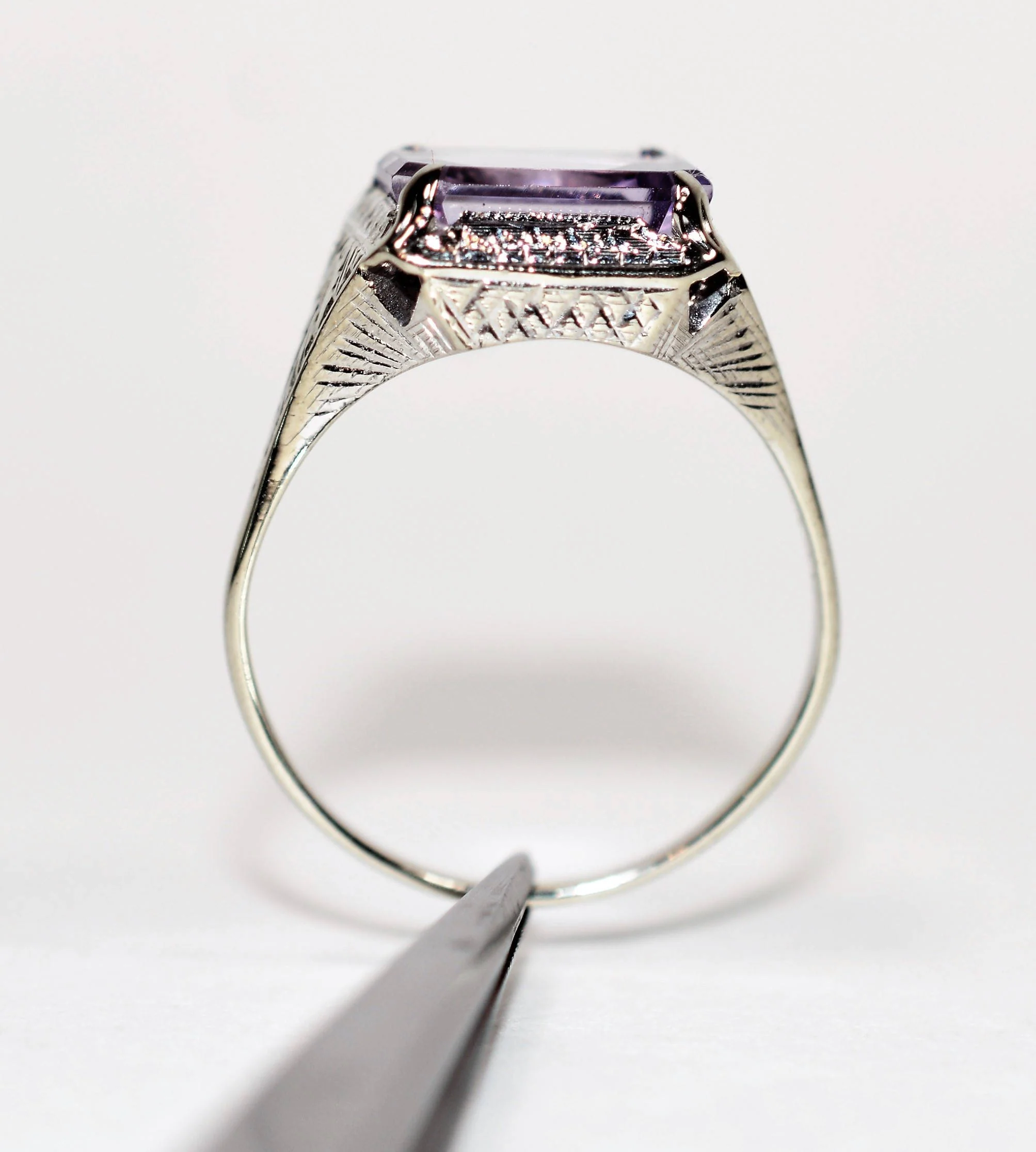 Natural Amethyst Ring 14K Solid White Gold 2.68ct Antique Ring Birthstone Ring Purple Ring Art Deco Ring Solitaire Ring Women’s Ring Estate - Image 3