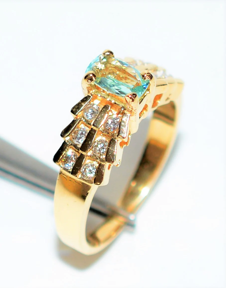 Natural Paraiba Tourmaline & Diamond Ring 14K Solid Gold .67tcw Pave Cluster Women's Fine Jewelry Estate Ring Gemstone Jewellery - Image 4