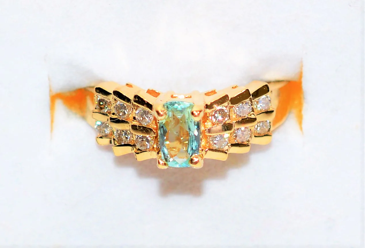 Natural Paraiba Tourmaline & Diamond Ring 14K Solid Gold .67tcw Pave Cluster Women's Fine Jewelry Estate Ring Gemstone Jewellery - Image 5