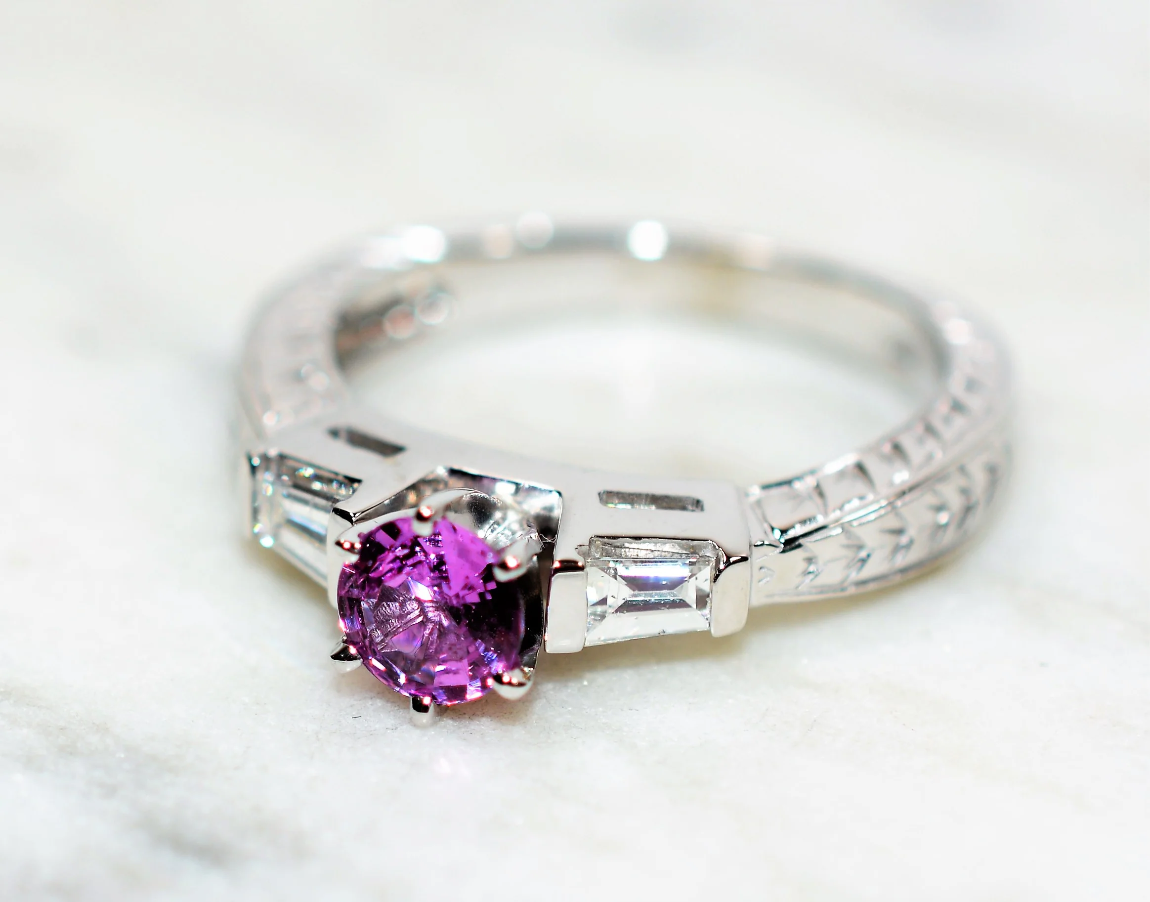 Natural Padparadscha Sapphire & Diamond Ring 14K Solid White Gold 1.30tcw Engagement Ring Pink Ring Gemstone Ring Statement Ring Birthstone - Image 8