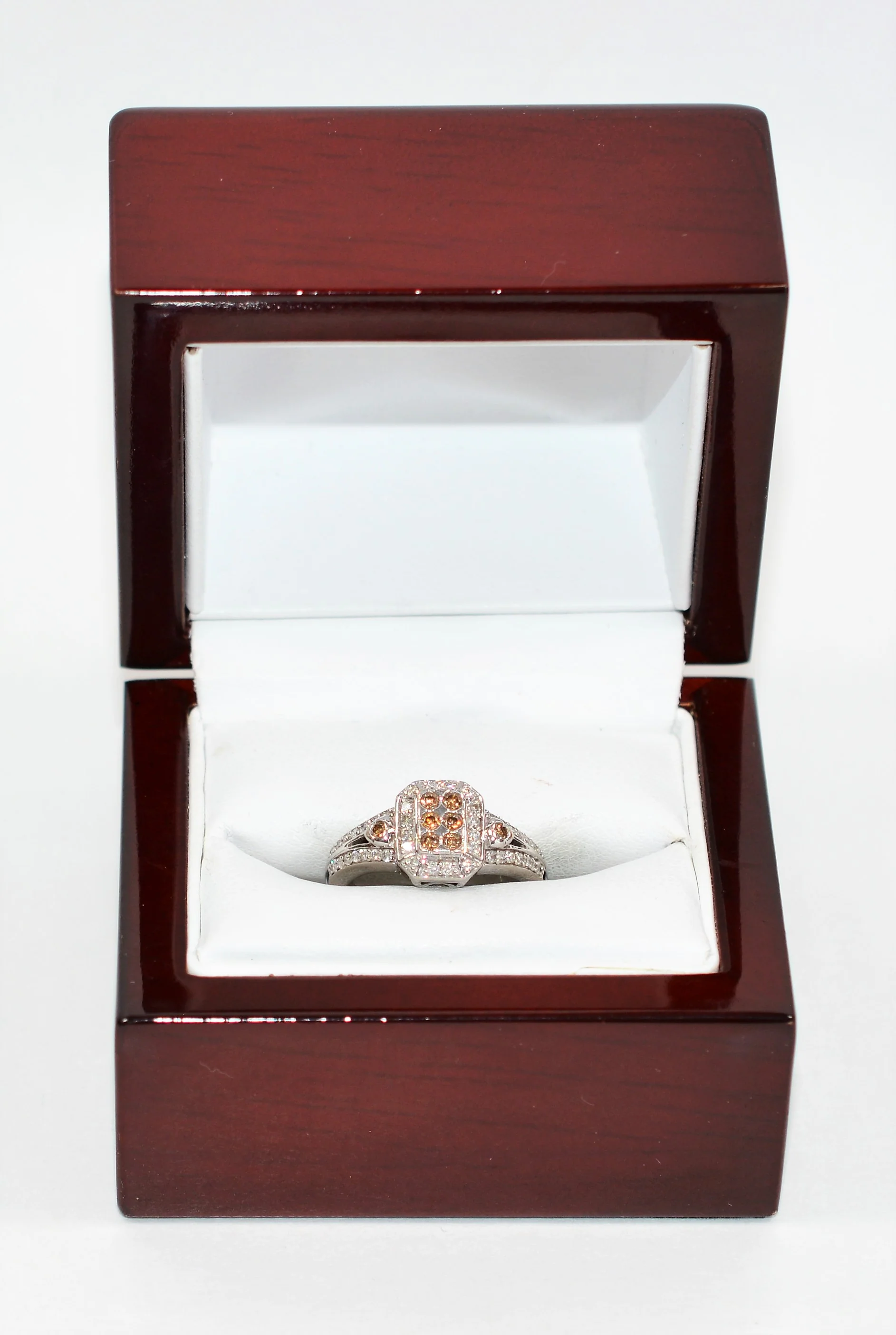 Natural Fancy Chocolate Diamond Ring 14K Solid White Gold .46tcw Cluster Ring Engagement Ring Cocktail Ring Designer Ring Estate Womens Ring - Image 12