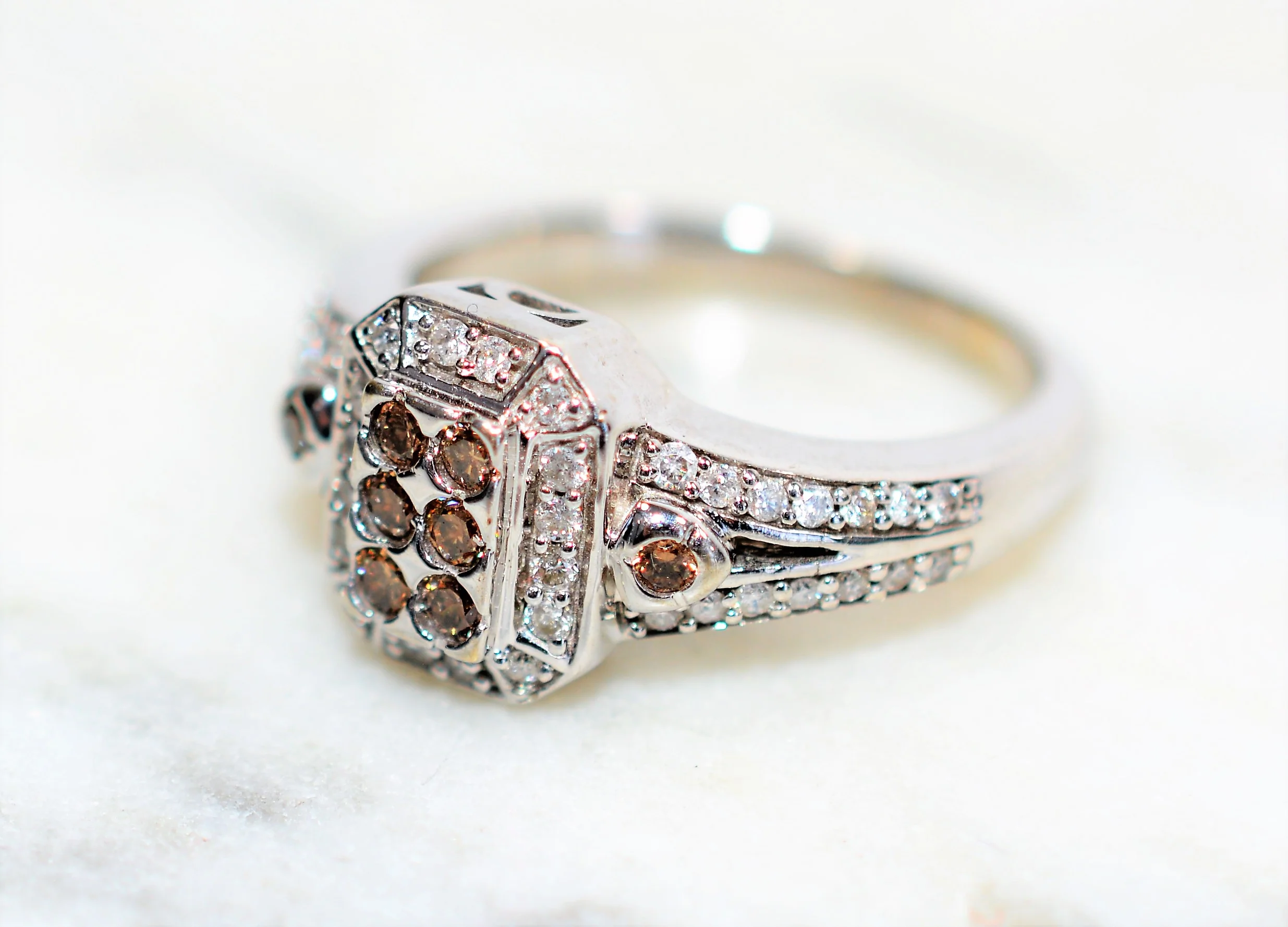 Natural Fancy Chocolate Diamond Ring 14K Solid White Gold .46tcw Cluster Ring Engagement Ring Cocktail Ring Designer Ring Estate Womens Ring - Image 8