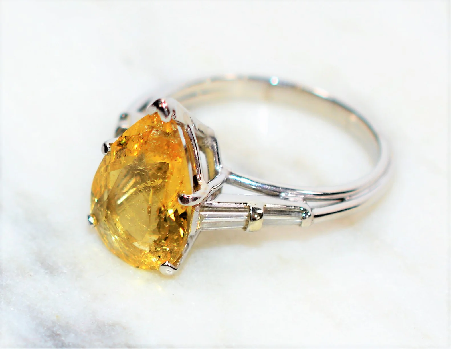 Natural Golden Beryl & Diamond Ring Solid Platinum 4.94tcw Engagement Ring Cocktail Ring Statement Ring Yellow Beryl Ring Yellow Ring Estate - Image 8