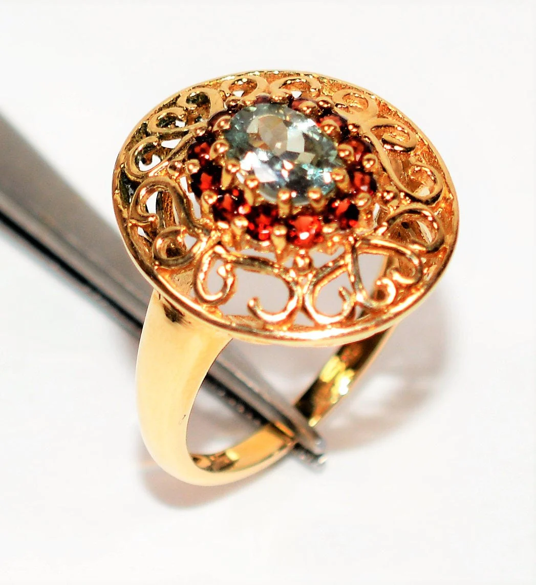 Natural Paraiba Tourmaline & Garnet Ring 10K Solid Gold 1.42tcw Gemstone Ring Women's Ring Ballerina Ring Vintage Jewelry Fine Jewellery - Image 4