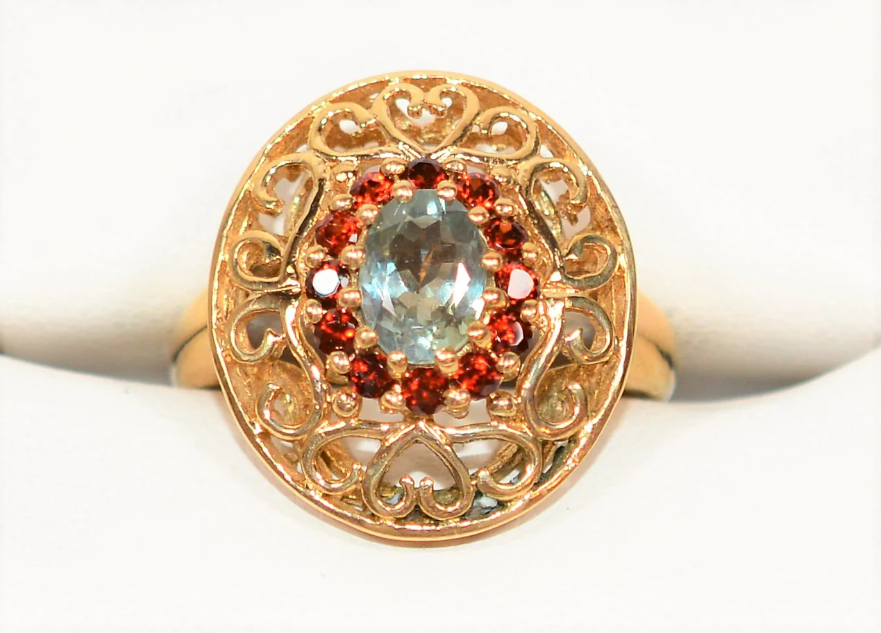 Natural Paraiba Tourmaline & Garnet Ring 10K Solid Gold 1.42tcw Gemstone Ring Women's Ring Ballerina Ring Vintage Jewelry Fine Jewellery - Image 5
