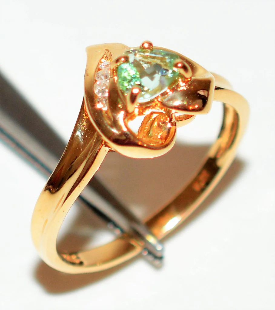 Natural Paraiba Tourmaline & Diamond Ring 10K Solid Gold .50tcw Gemstone Heart Women's Ring Estate Jewelry Jewellery - Image 4