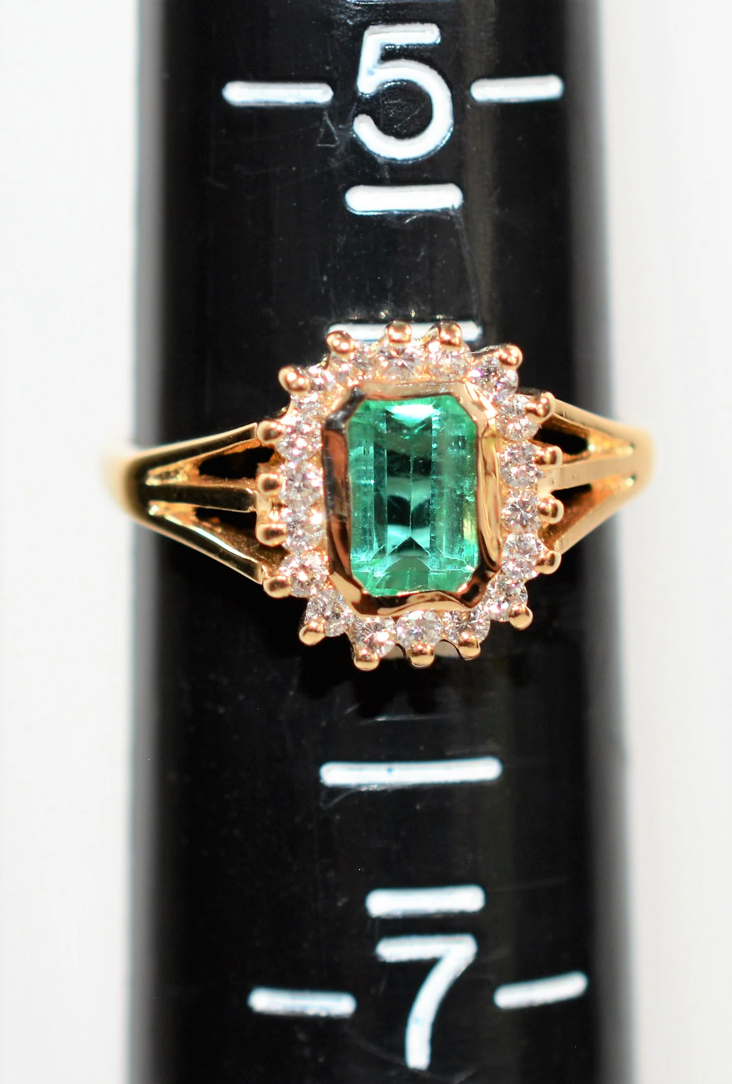 Natural Colombian Emerald & Diamond Ring 14K Solid Gold .82tcw Halo Ring Gemstone Ring May Birthstone Ring Emerald Ring Women's Ring Estate - Image 9