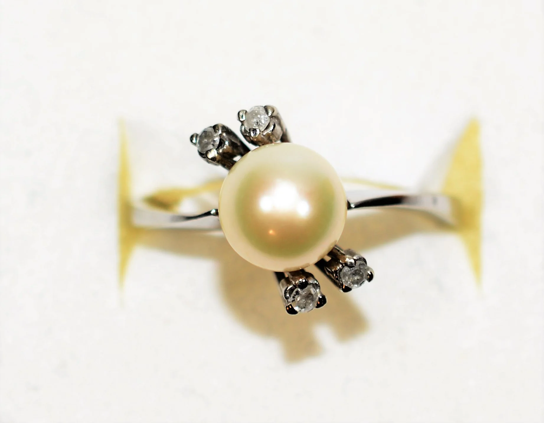 Natural Akoya Pearl & Diamond Ring 18K Solid White Gold .12tcw Gemstone Ring Pearl Ring June Birthstone Ring Ladies Ring Women's Ring Estate - Image 5