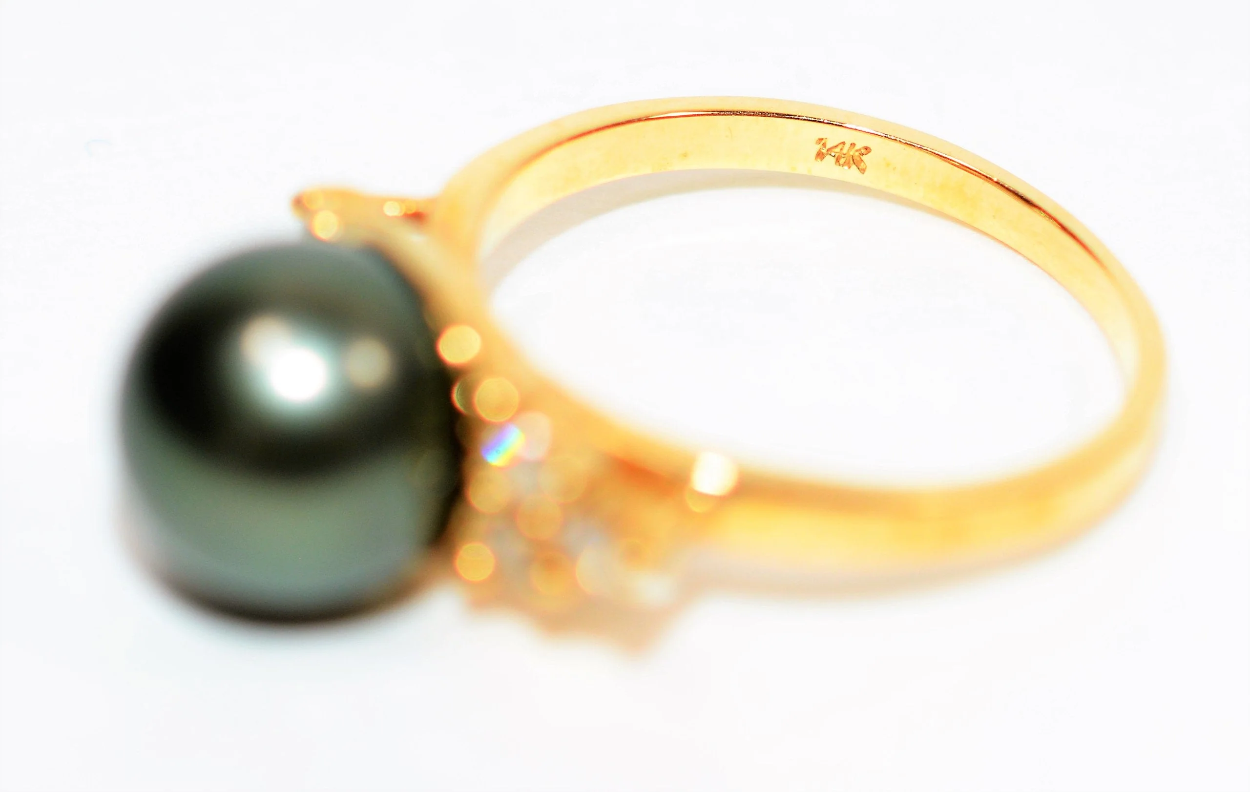 Natural Tahitian Pearl & Diamond Ring 14K Solid Gold .18tcw Black Pearl Ring Gemstone Ring June Birthstone Ring Vintage Ring Women's Ring - Image 6
