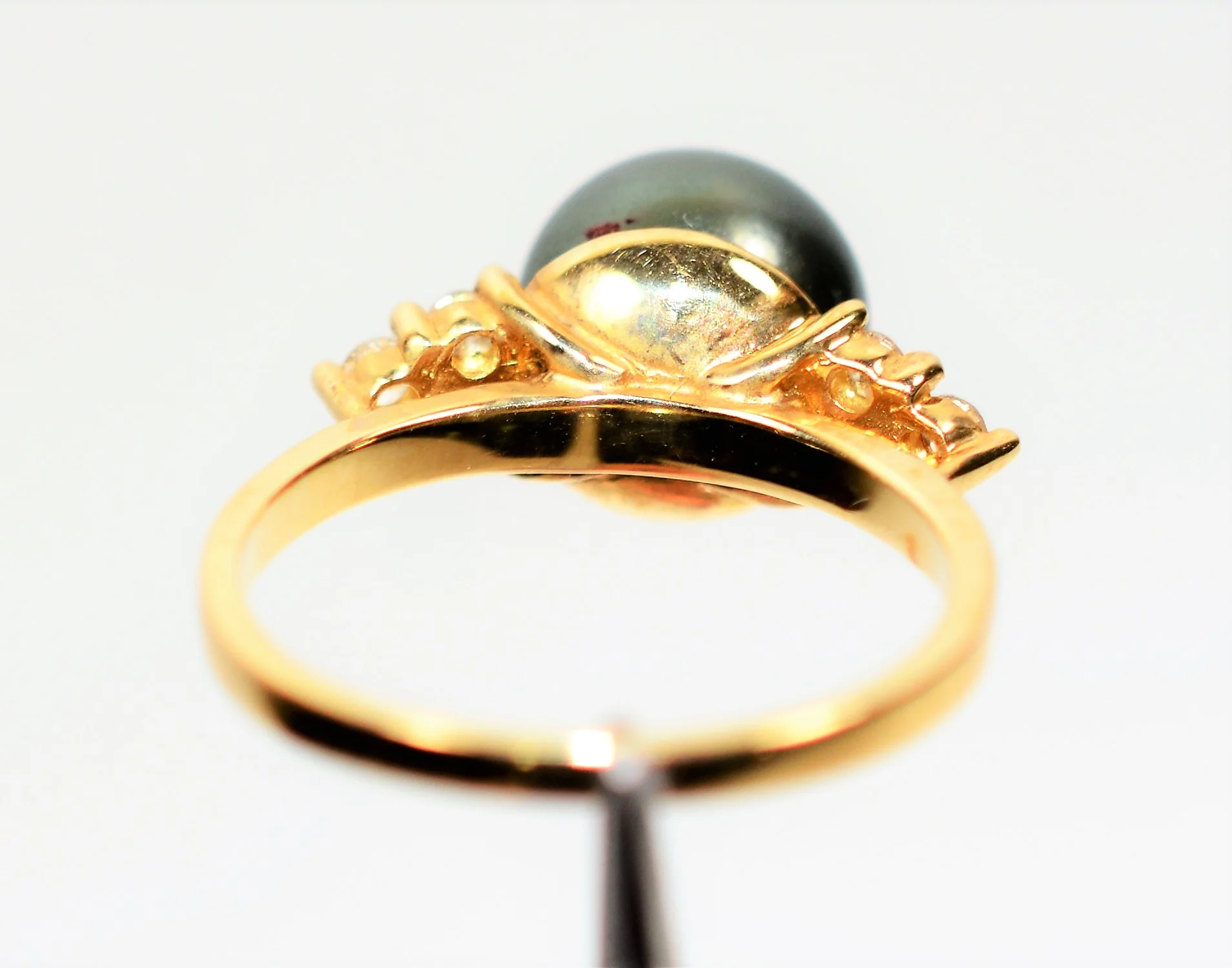 Natural Tahitian Pearl & Diamond Ring 14K Solid Gold .18tcw Black Pearl Ring Gemstone Ring June Birthstone Ring Vintage Ring Women's Ring - Image 8