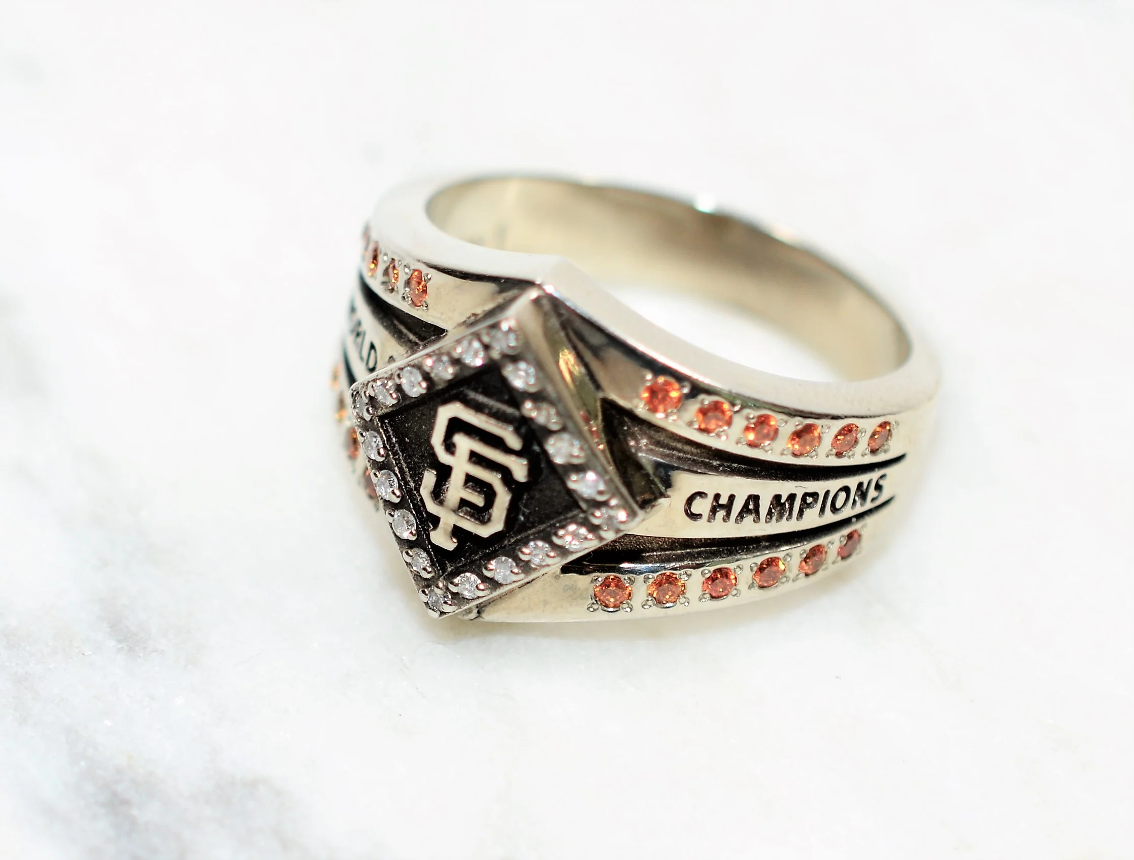 Natural Citrine & Diamond Ring 10K Solid White Gold .34tcw San Francisco World Champion Ring Sports Ring Baseball Ring Men's Ring - Image 8