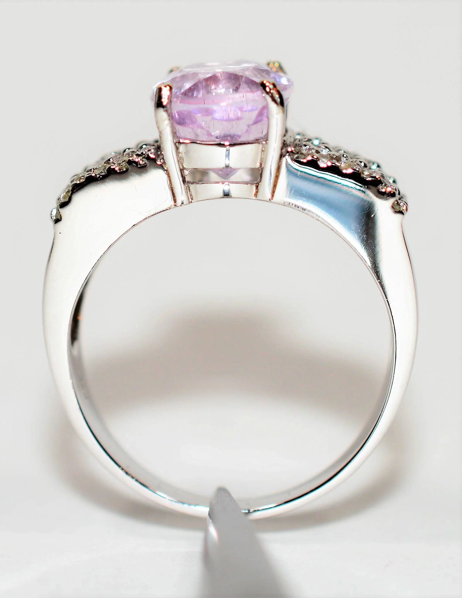 Natural Kunzite & Diamond Ring 18K Solid White Gold 5.74tcw Kunzite Ring Pink Ring Cocktail Ring Statement Ring Vintage Ring Estate Jewelry - Image 3