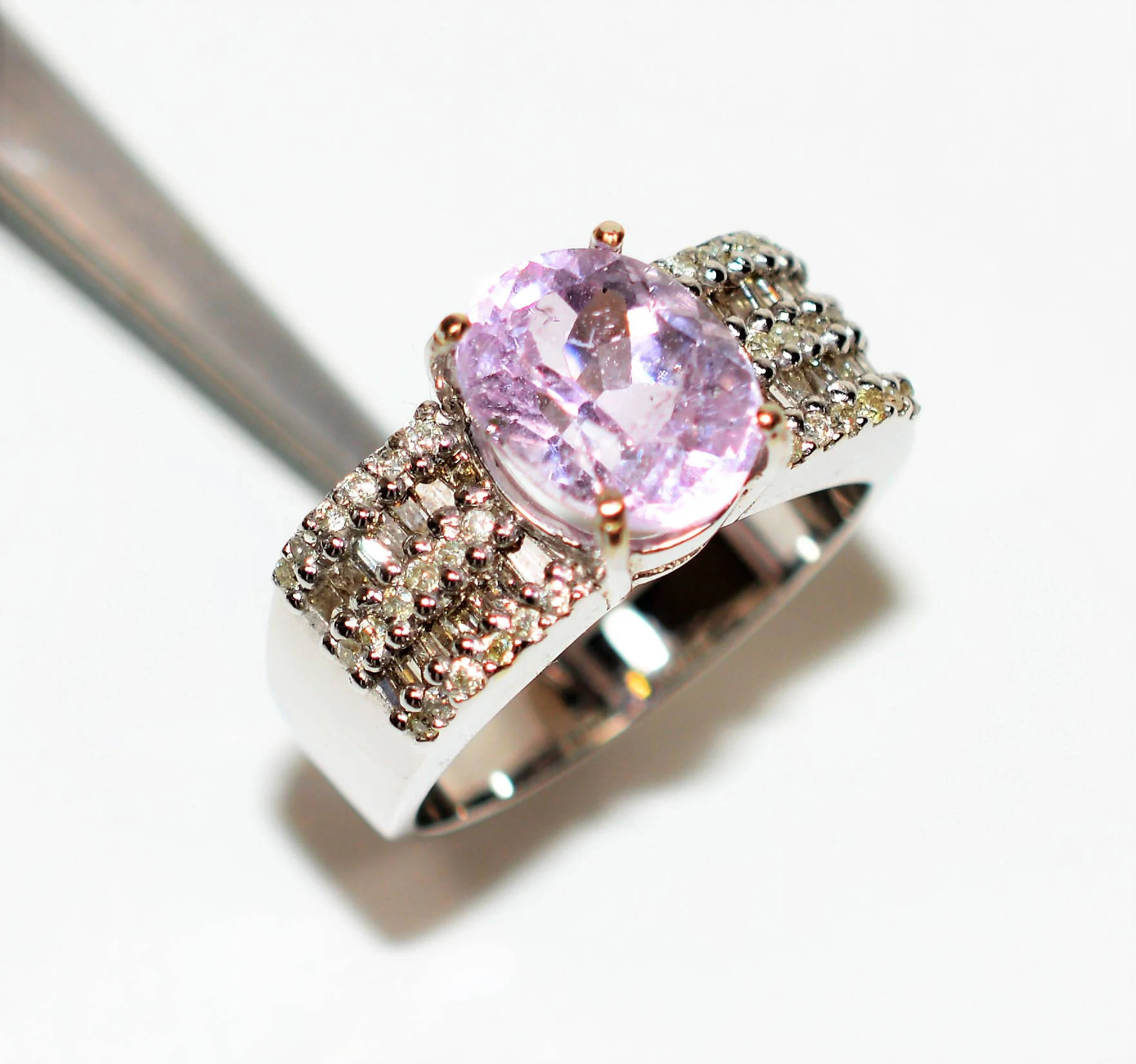 Natural Kunzite & Diamond Ring 18K Solid White Gold 5.74tcw Kunzite Ring Pink Ring Cocktail Ring Statement Ring Vintage Ring Estate Jewelry - Image 4
