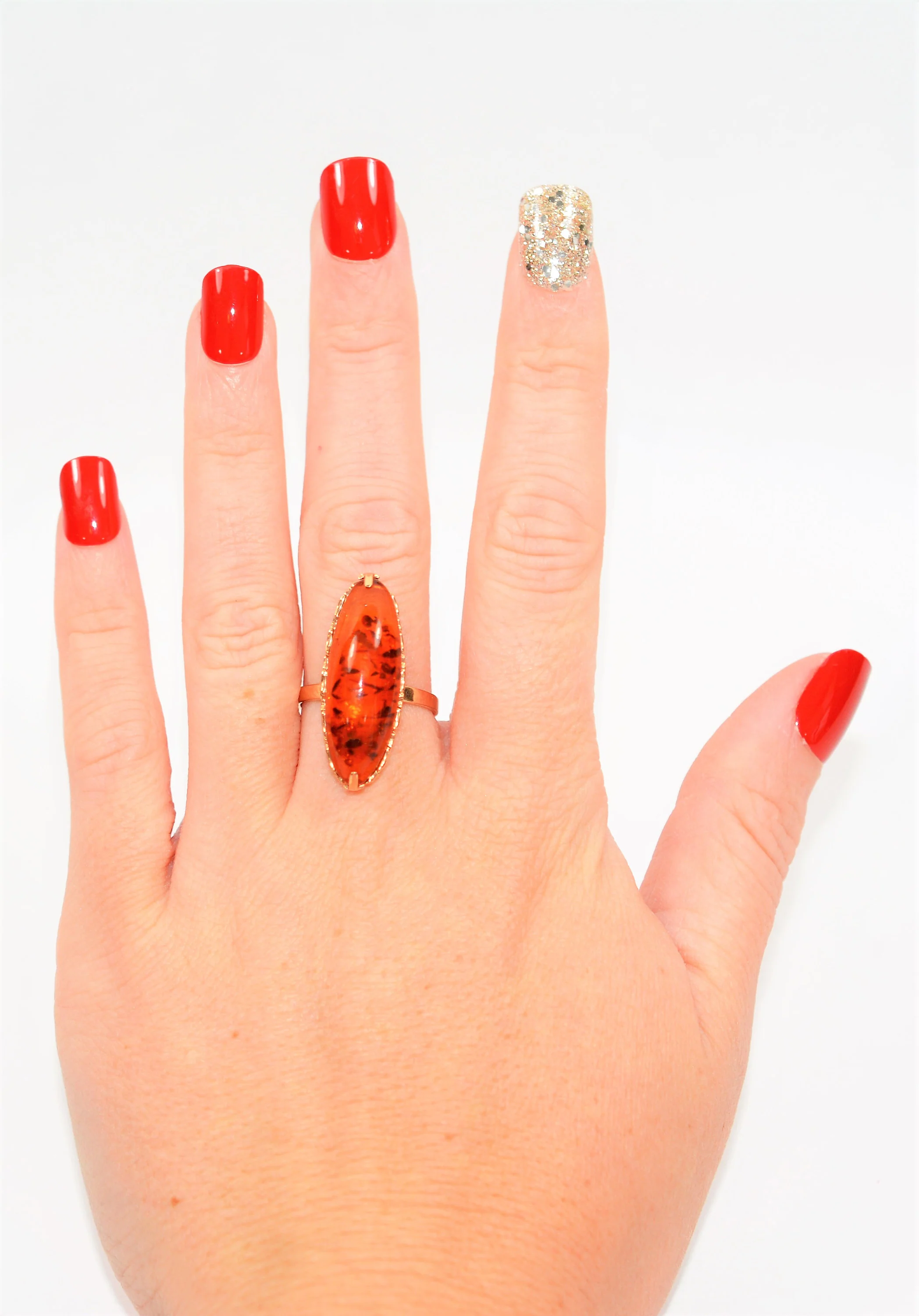 Natural Amber Ring 14K Solid Rose Gold Antique Art Deco Vintage Solitaire Gemstone Estate Jewelry - Image 2