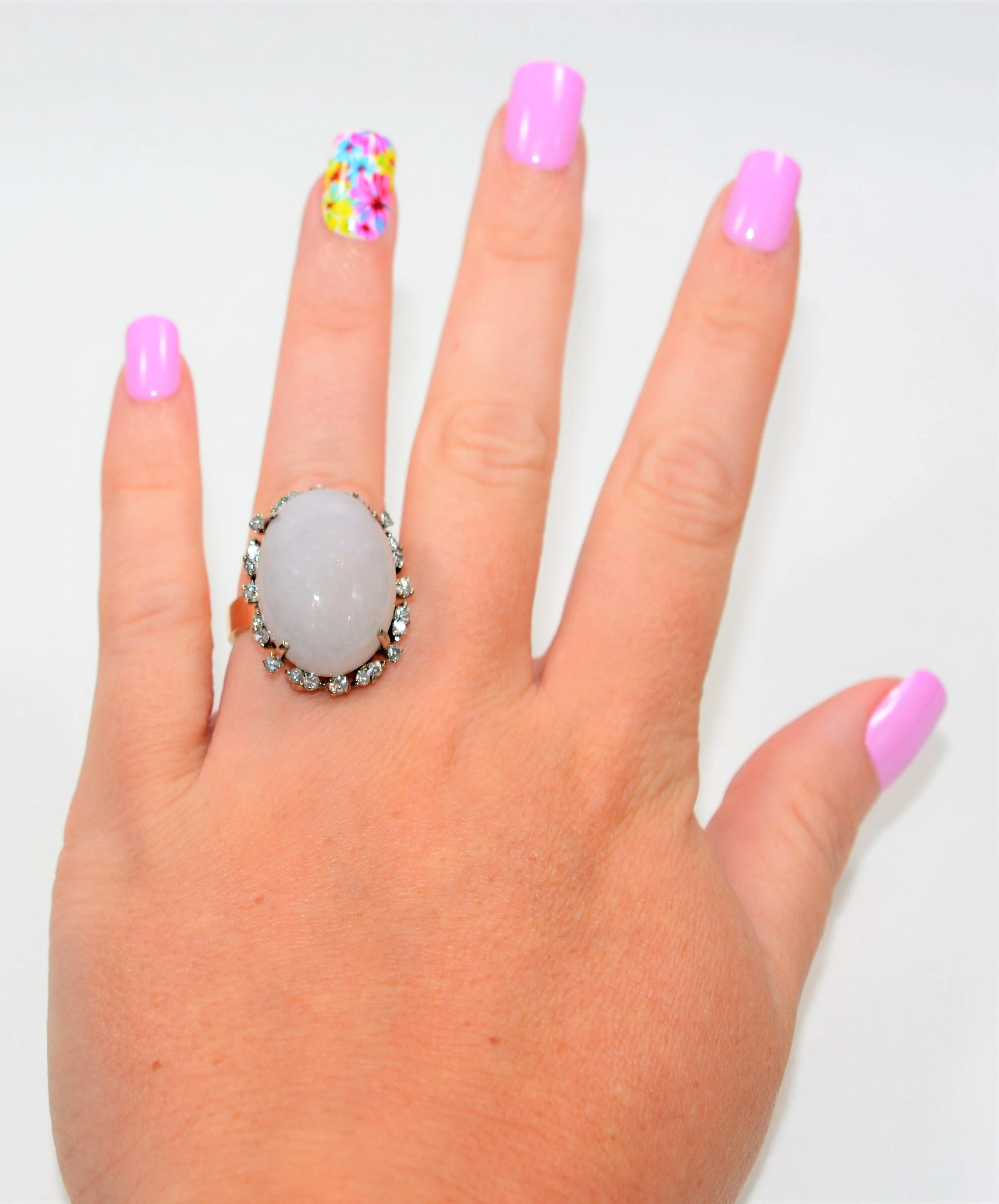 Natural Lavender Jade & Diamond Ring 14K Solid Gold 16.75tcw Cocktail Ring Statement Ring Birthstone Ring Purple Ring Jade Ring Women’s Ring - Image 2