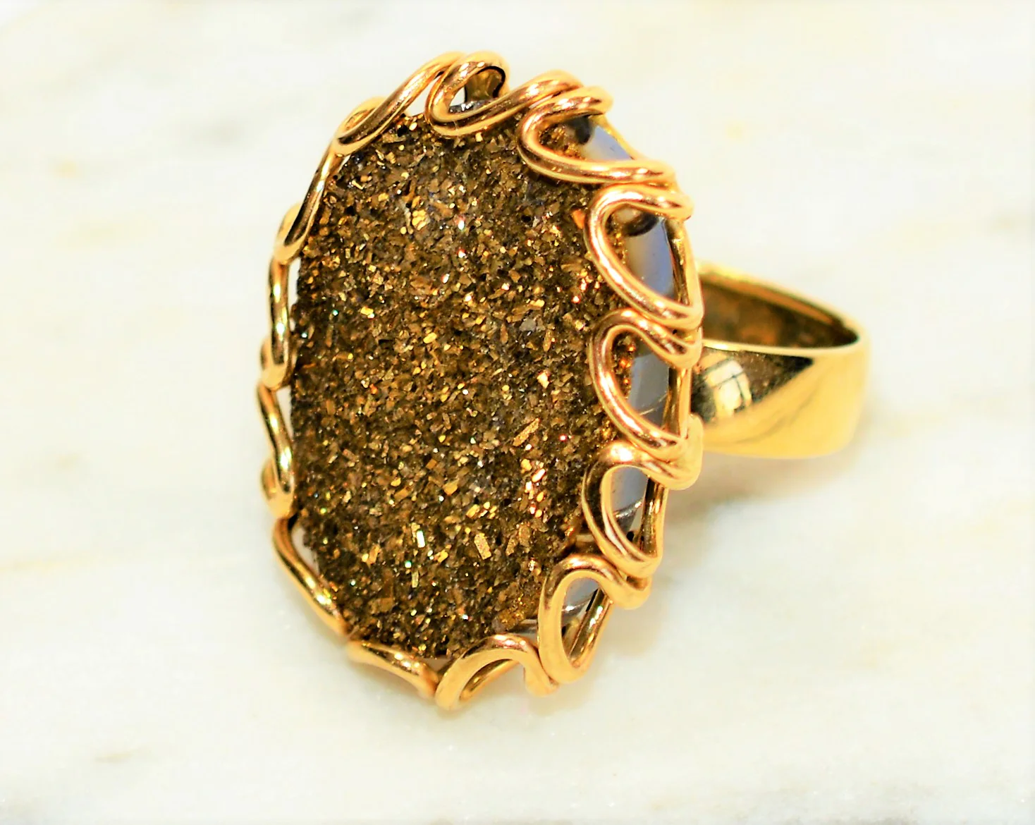 Natural Druzy Ring 14K Solid Gold Ring MILOR Ring Italian Ring Cocktail Ring Statement Ring Solitaire Ring Estate Ring Womens Ring Jewellery - Image 8