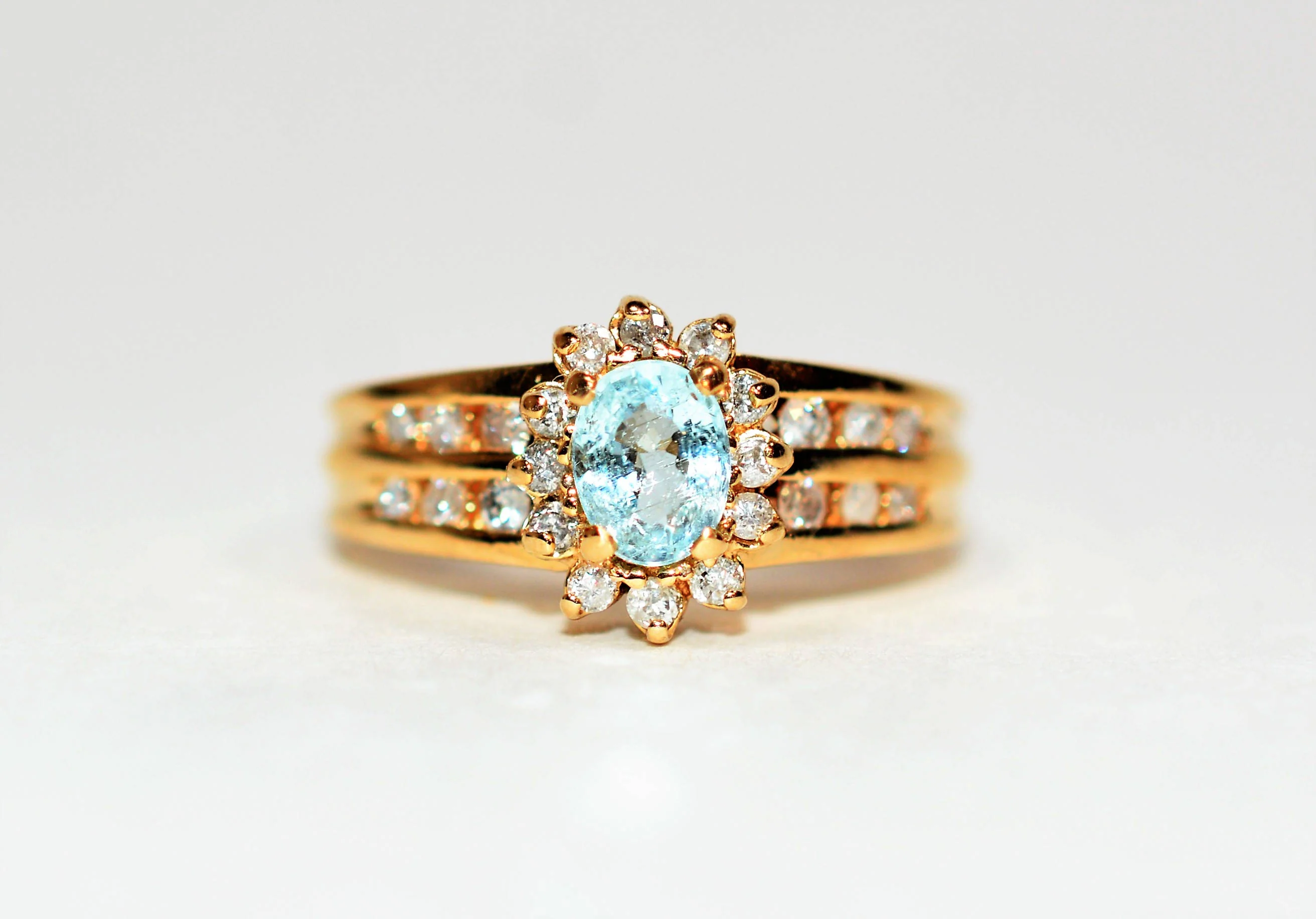 Natural Paraiba Tourmaline & Diamond Ring 14K Solid Gold .78tcw Gemstone Women's Estate Jewelry Fine Ring Cluster Ring Vintage Jewellery
