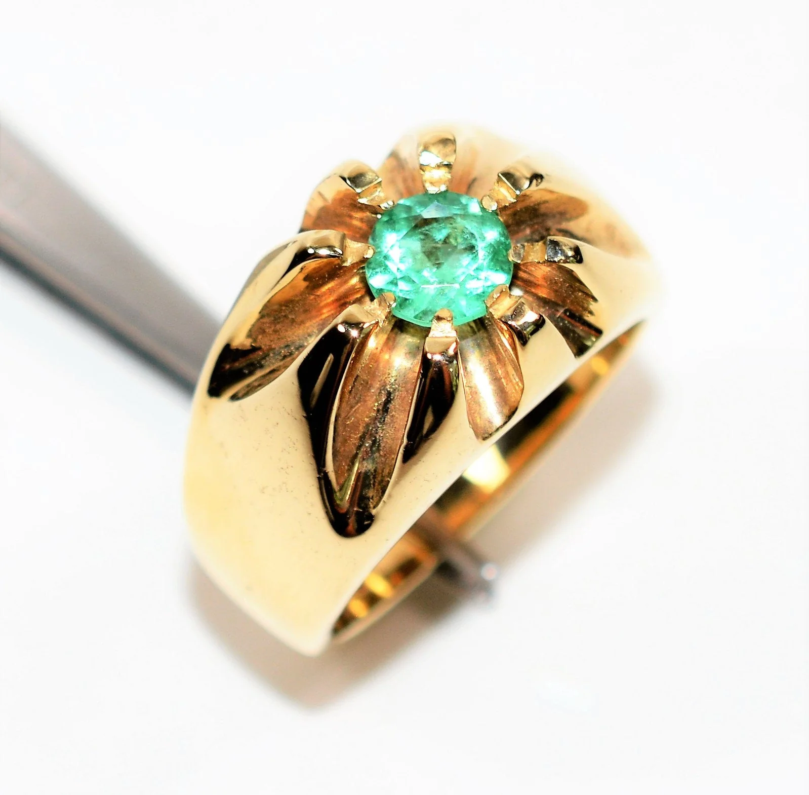 Natural Colombian Emerald Ring 10K Solid Gold 1.10ct Solitaire Ring Statement Ring Men's Ring May Birthstone Ring Vintage Ring Estate Ring - Image 4