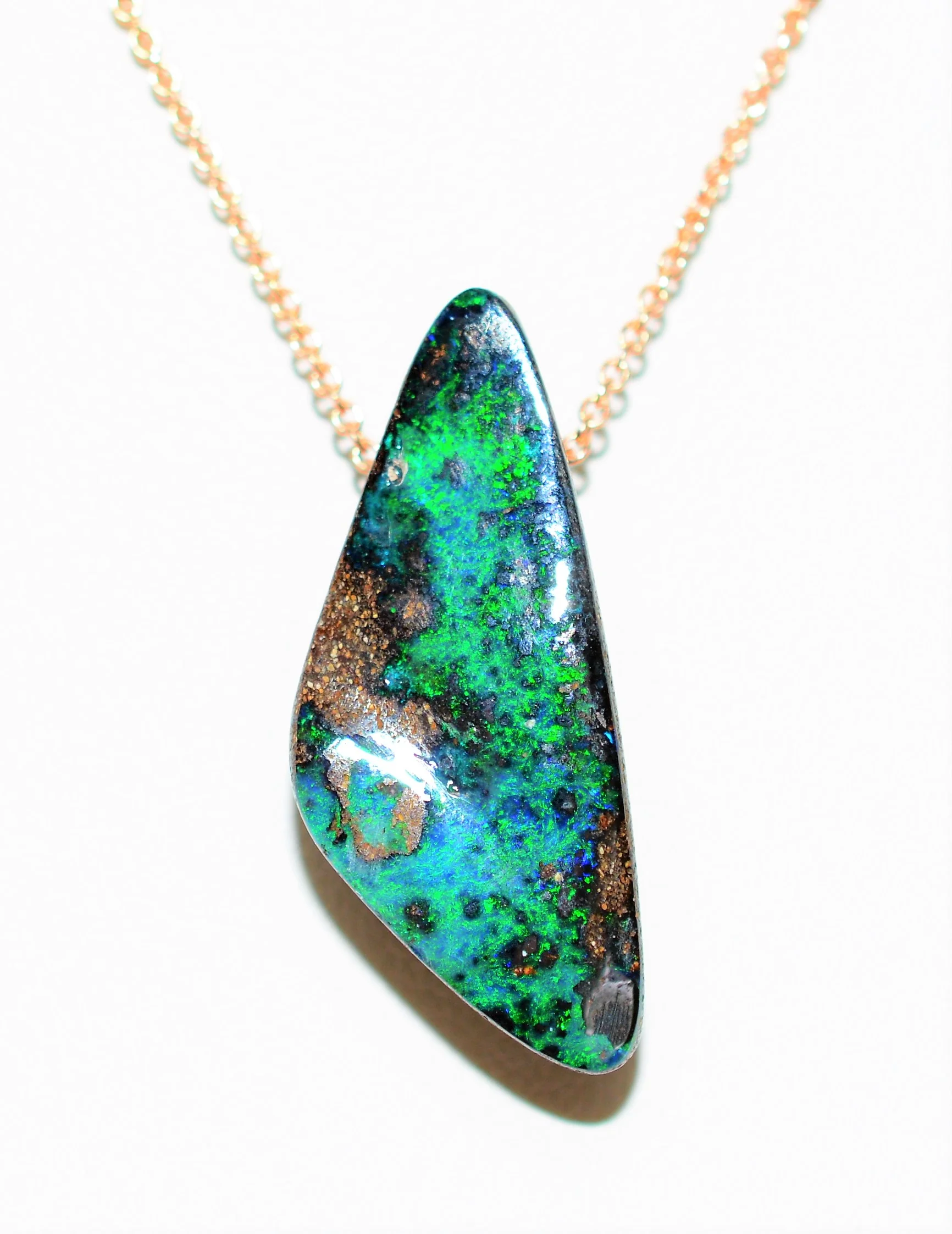 Natural Australian Boulder Opal Necklace 14K Solid Rose Gold 26.58ct Pendant Necklace October Birthstone Necklace Women's Necklace Statement - Image 2