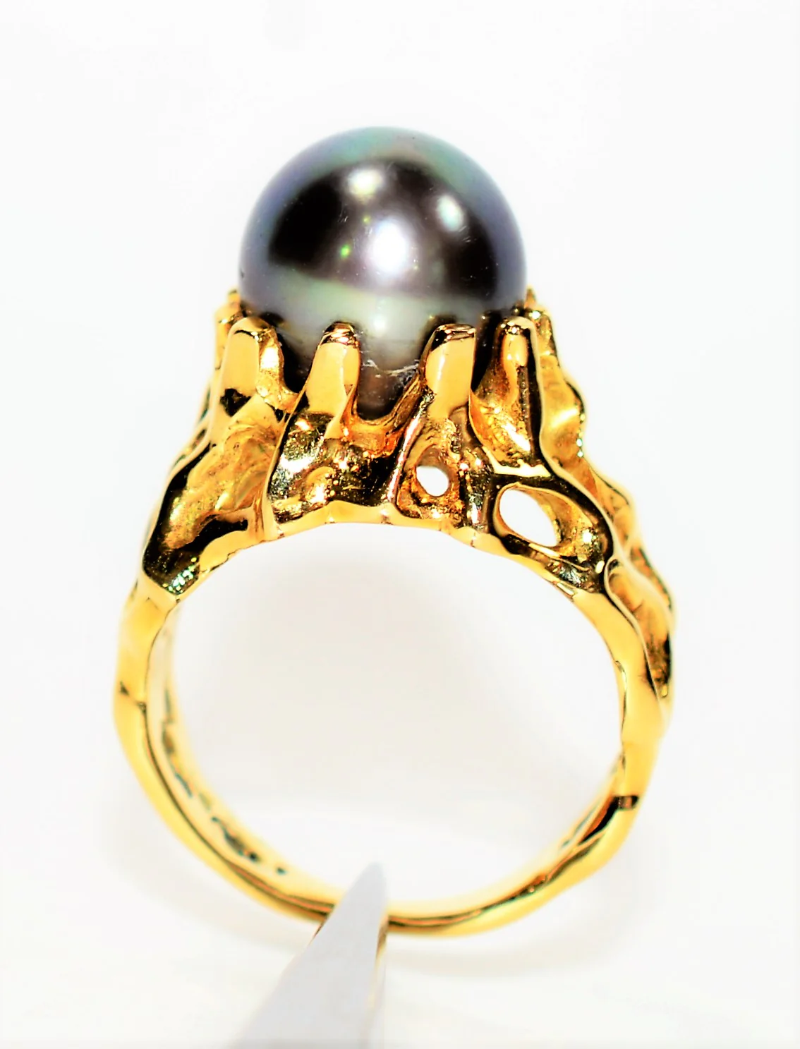 Natural Tahitian Pearl Ring 18K Solid Gold 10mm Black Pearl Ring Vintage Ring Cocktail Ring June Birthstone Ring Solitaire Ring Estate Ring - Image 3
