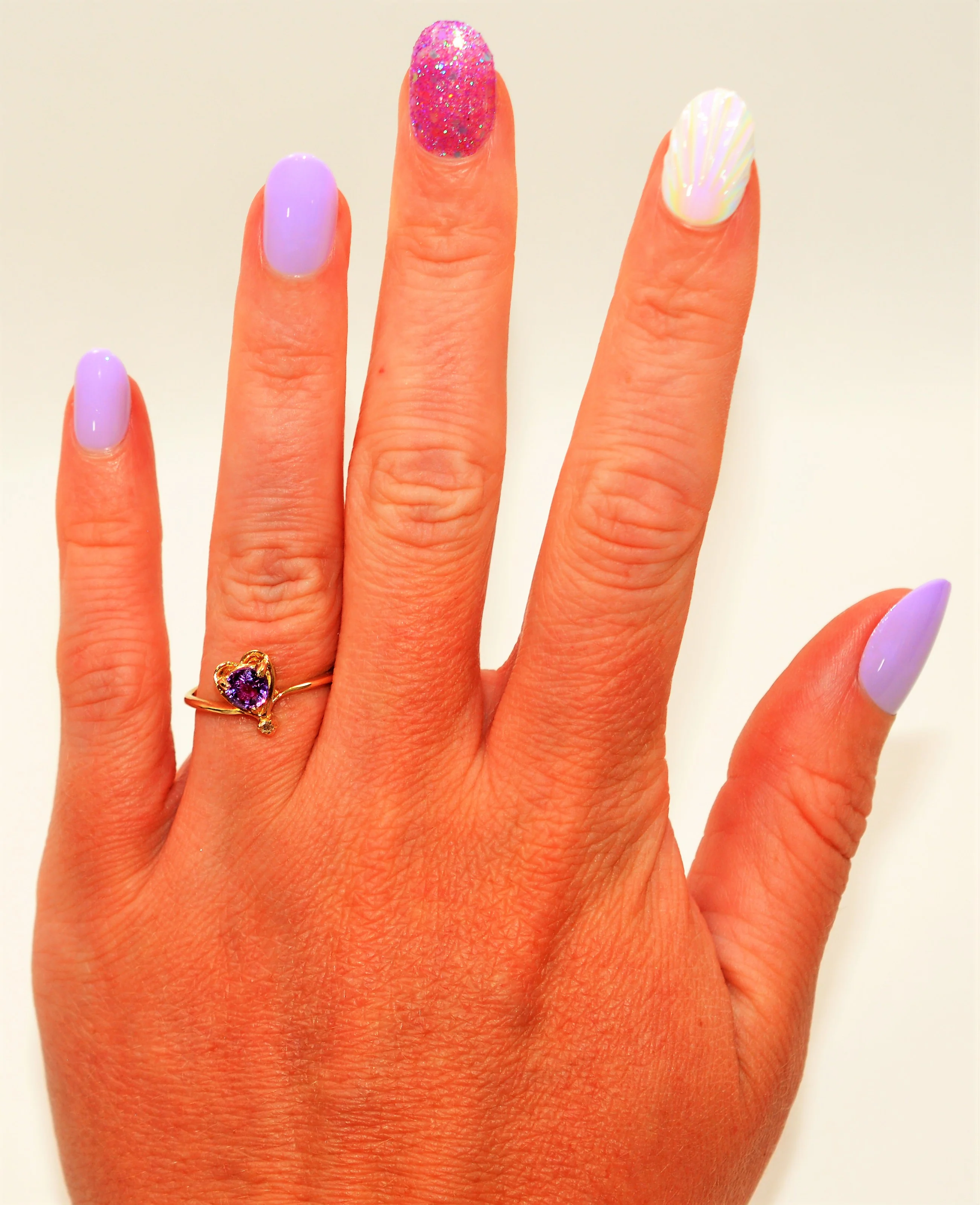 Natural Purple Ceylon Sapphire & Diamond Ring 14K Solid Gold .56tcw Heart Ring Gemstone Ring Ceylon Sapphire Ring Fashion Ring Engagement - Image 2