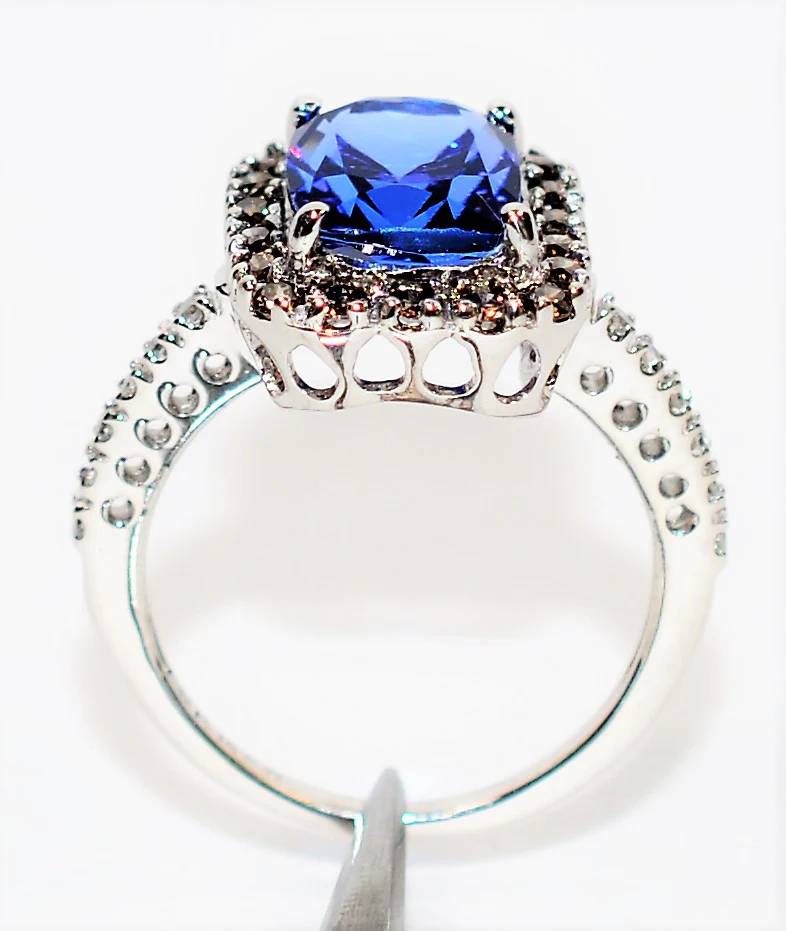Effy Certified Natural D'Block  Tanzanite & Fancy Chocolate Diamond Ring 14K Solid White Gold 3.21tcw Designer Ring Cocktail Ring Jewellery - Image 4