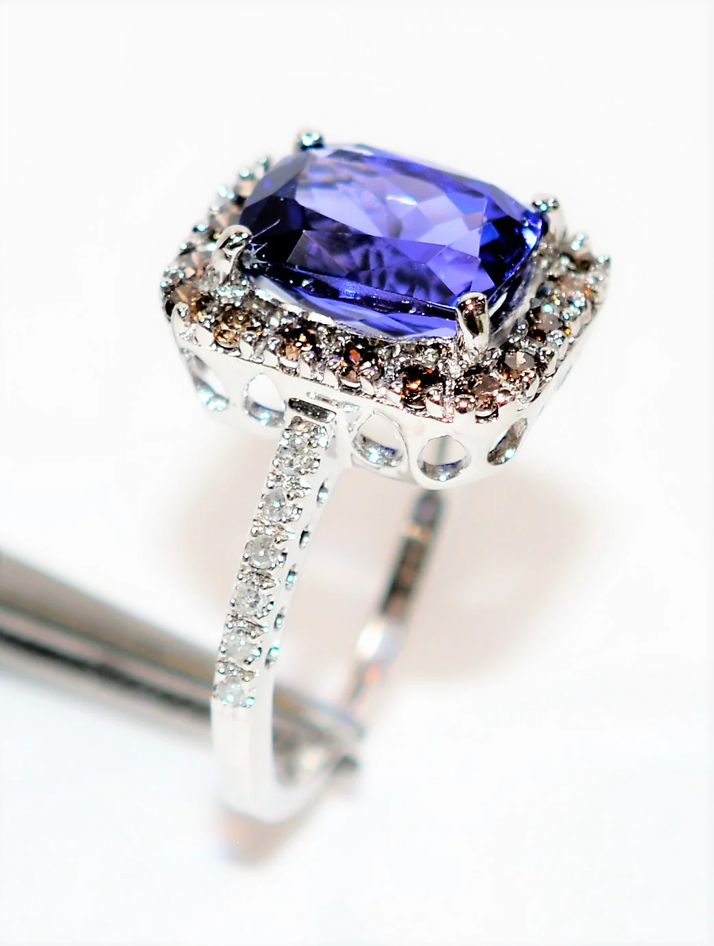 Effy Certified Natural D'Block  Tanzanite & Fancy Chocolate Diamond Ring 14K Solid White Gold 3.21tcw Designer Ring Cocktail Ring Jewellery - Image 5