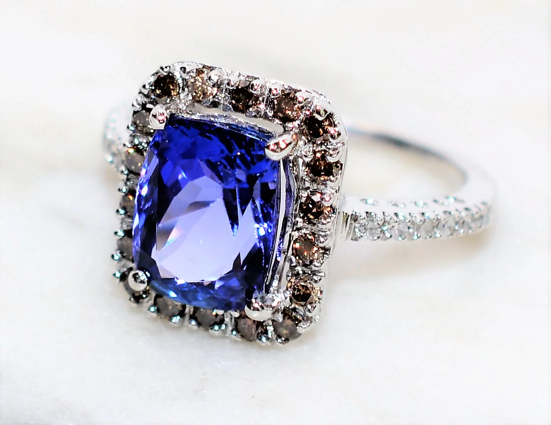 Effy Certified Natural D'Block  Tanzanite & Fancy Chocolate Diamond Ring 14K Solid White Gold 3.21tcw Designer Ring Cocktail Ring Jewellery - Image 9