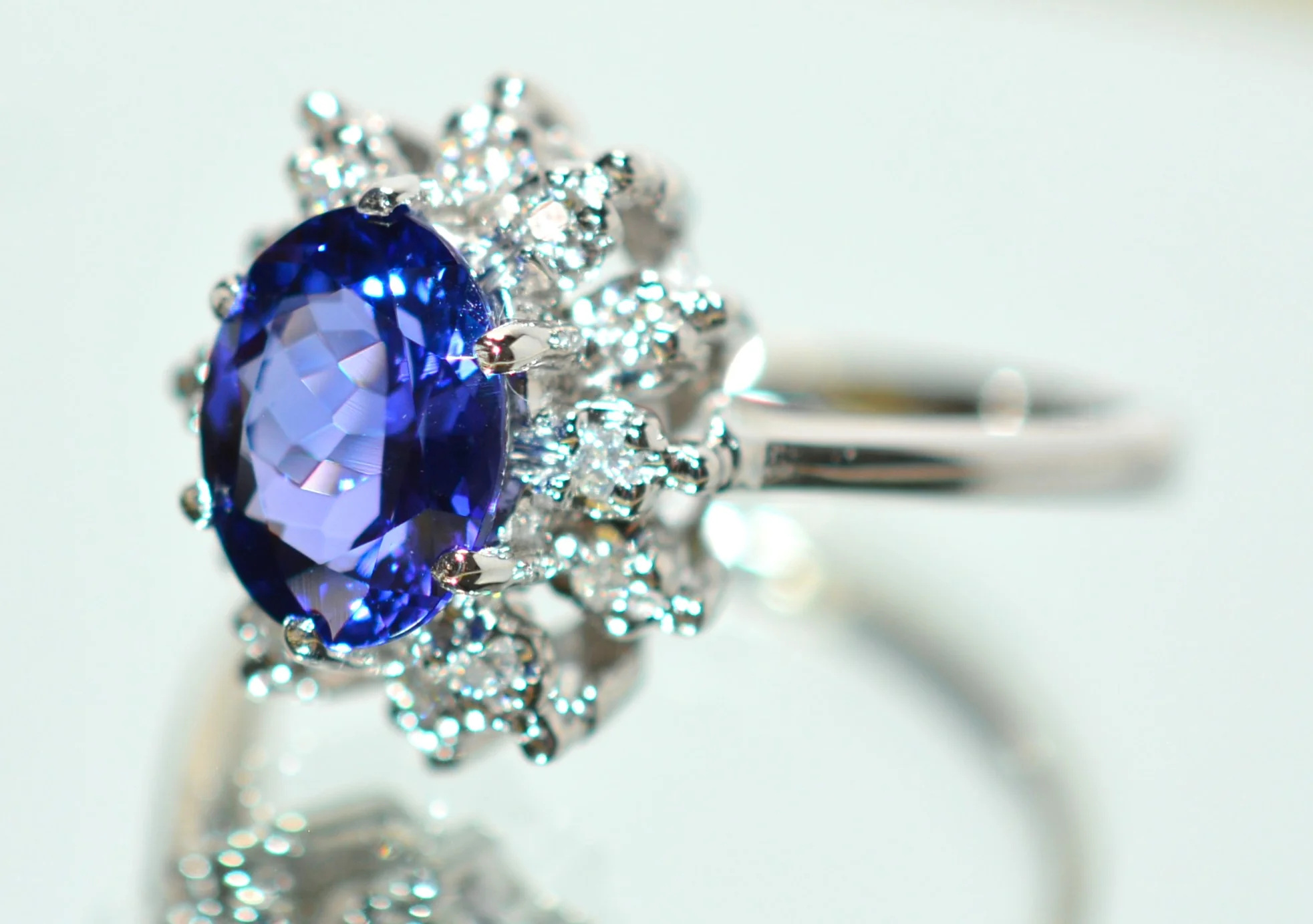 Certified Natural D'Block Tanzanite & Diamond Ring 14K White Gold 1.99tcw Engagement Ring Statement Ring Cocktail Ring Womens Ring Halo Ring - Image 9