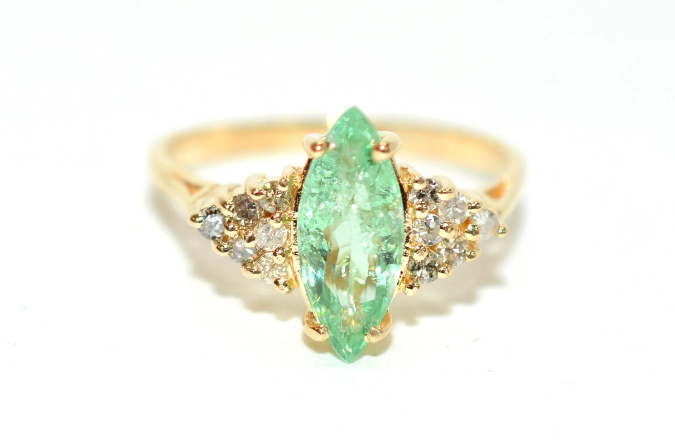 Certified Natural Paraiba Tourmaline & Diamond Ring 14K Gold 1.80tcw Birthstone Statement Cocktail Marquise Gemstone Ring Green Estate Jewel