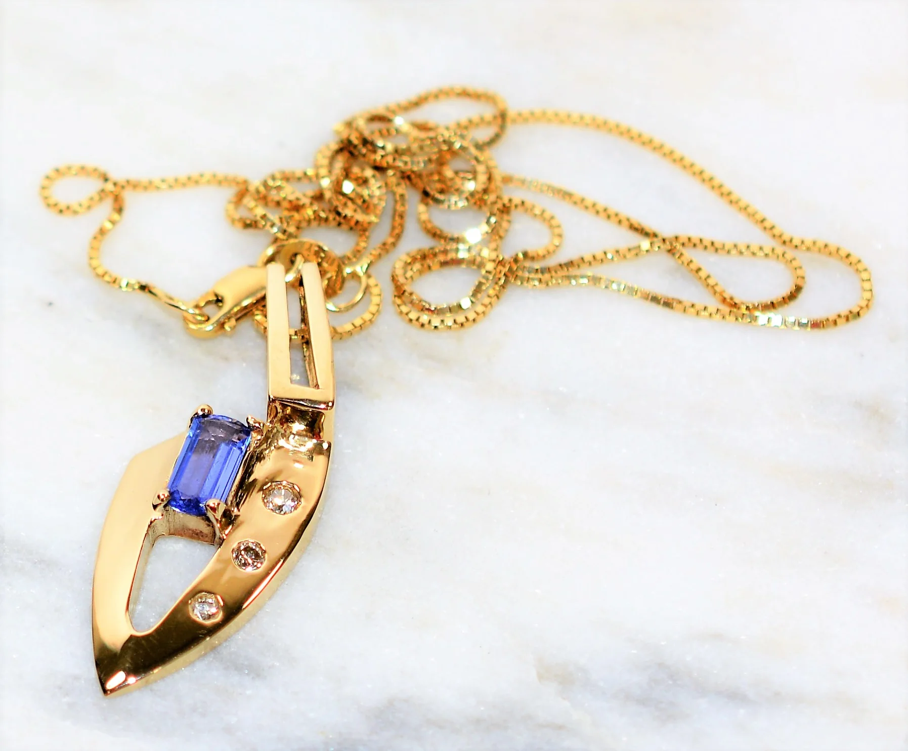 Natural D'Block Tanzanite & Diamond Necklace 14K Solid Gold .61tcw Tanzanite Pendant Birthstone Necklace Statement Necklace Estate Jewelry - Image 11