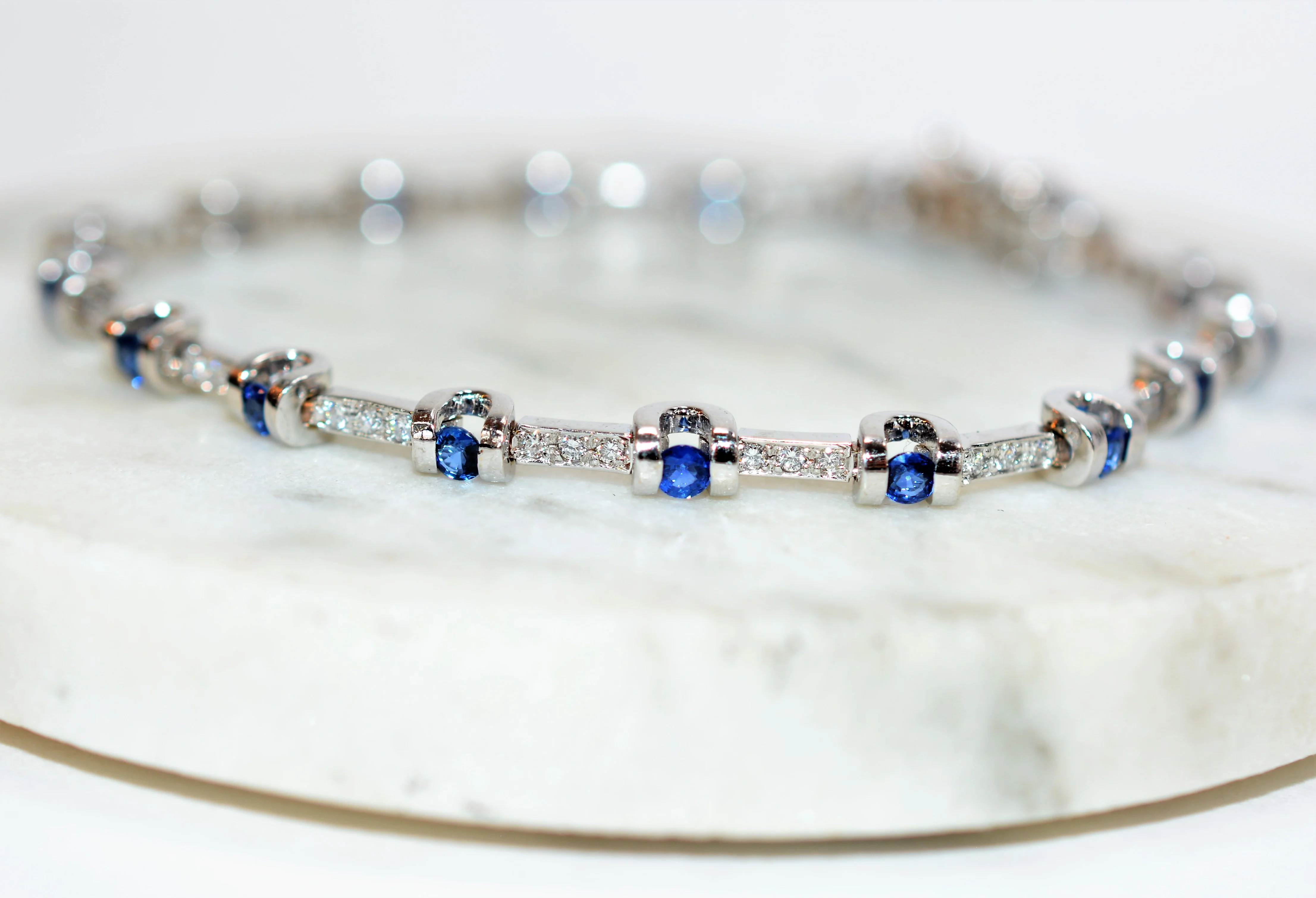 Natural Ceylon Sapphire & Diamond Bracelet 18K Solid White Gold 2.28tcw Tennis Bracelet Gemstone Bracelet Women's Bracelet Blue Fine Jewelry - Image 3