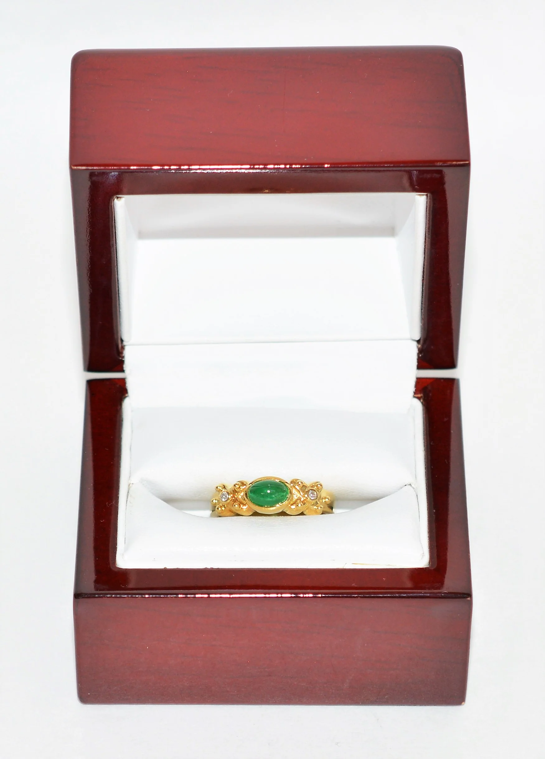 Natural Colombian Emerald & Diamond Ring 18K Solid Gold .61tcw Gemstone Ring Band Ring Stackable Ring Vintage Ring Natural Cabochon Emerald - Image 12