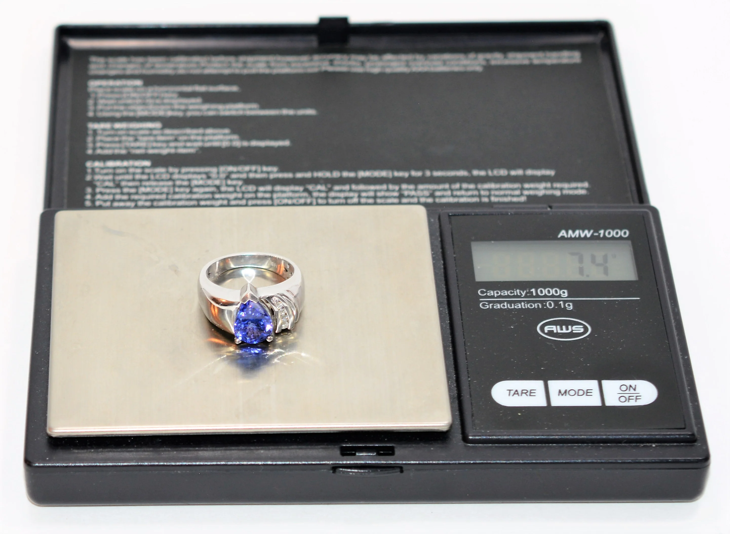 Natural D'Block Tanzanite & Diamond Ring 14K Solid White Gold 2.10tcw Bold Gemstone Pear Cut Fine Vintage Estate Jewelry - Image 11