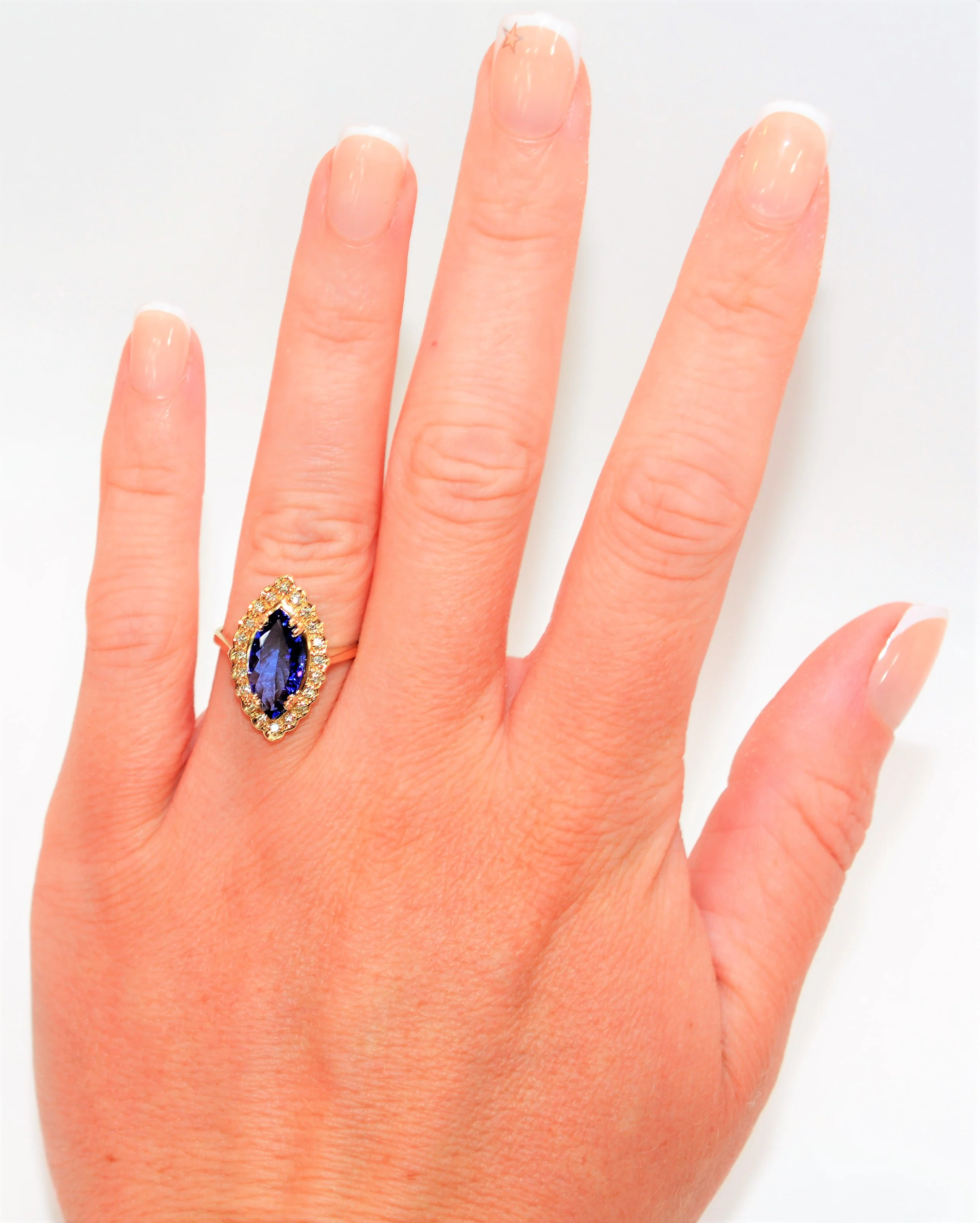 Natural D'Block Tanzanite & Diamond Ring 14K Solid Gold 1.67tcw Tanzanite Ring Gemstone Ring December Birthstone Ring Marquise Ring Vintage - Image 2