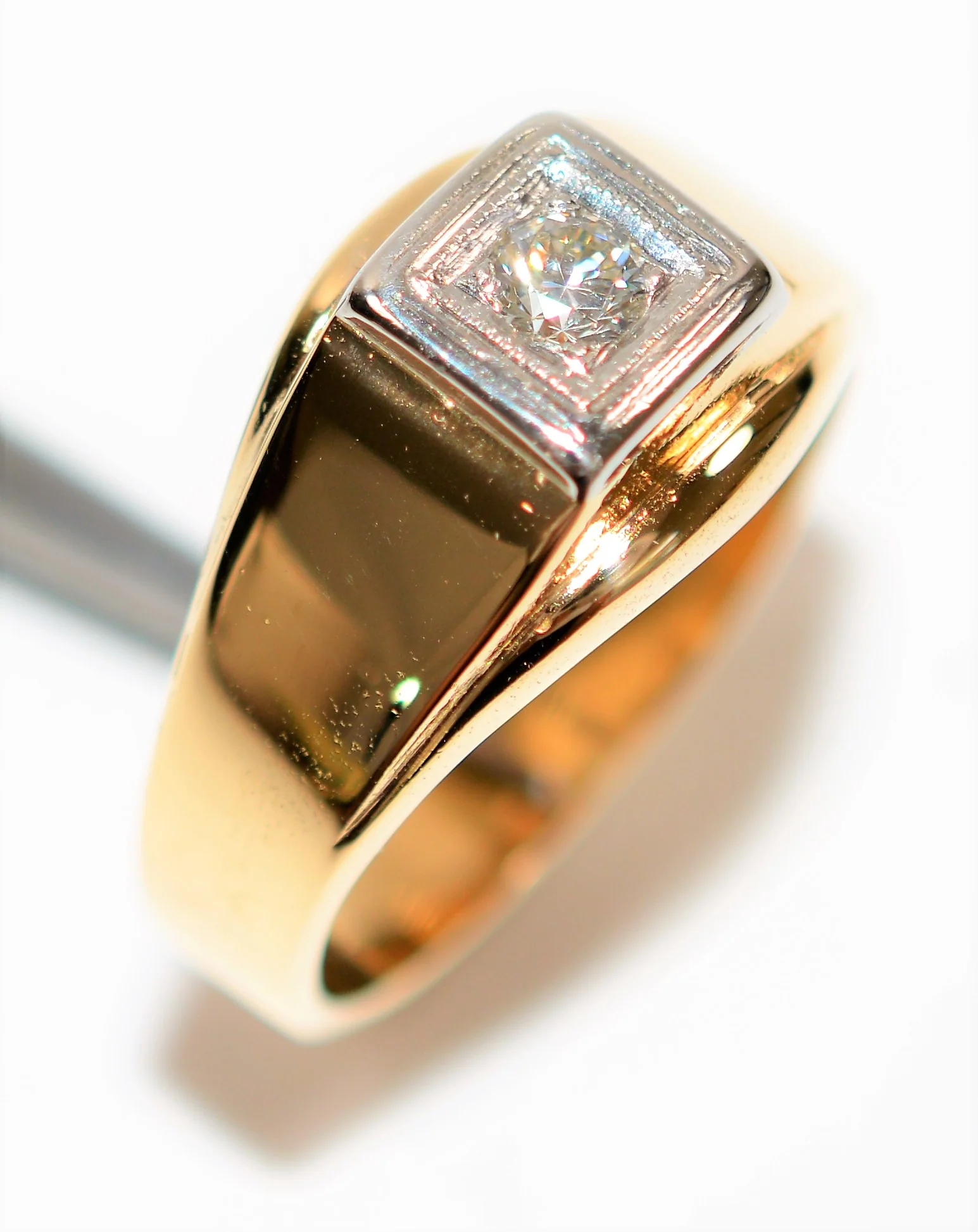 Natural Diamond Ring 14K Solid Gold .22ct Solitaire Ring Statement Ring Cocktail Ring Birthstone Ring Estate Jewelry Vintage Ring Men's Ring - Image 4