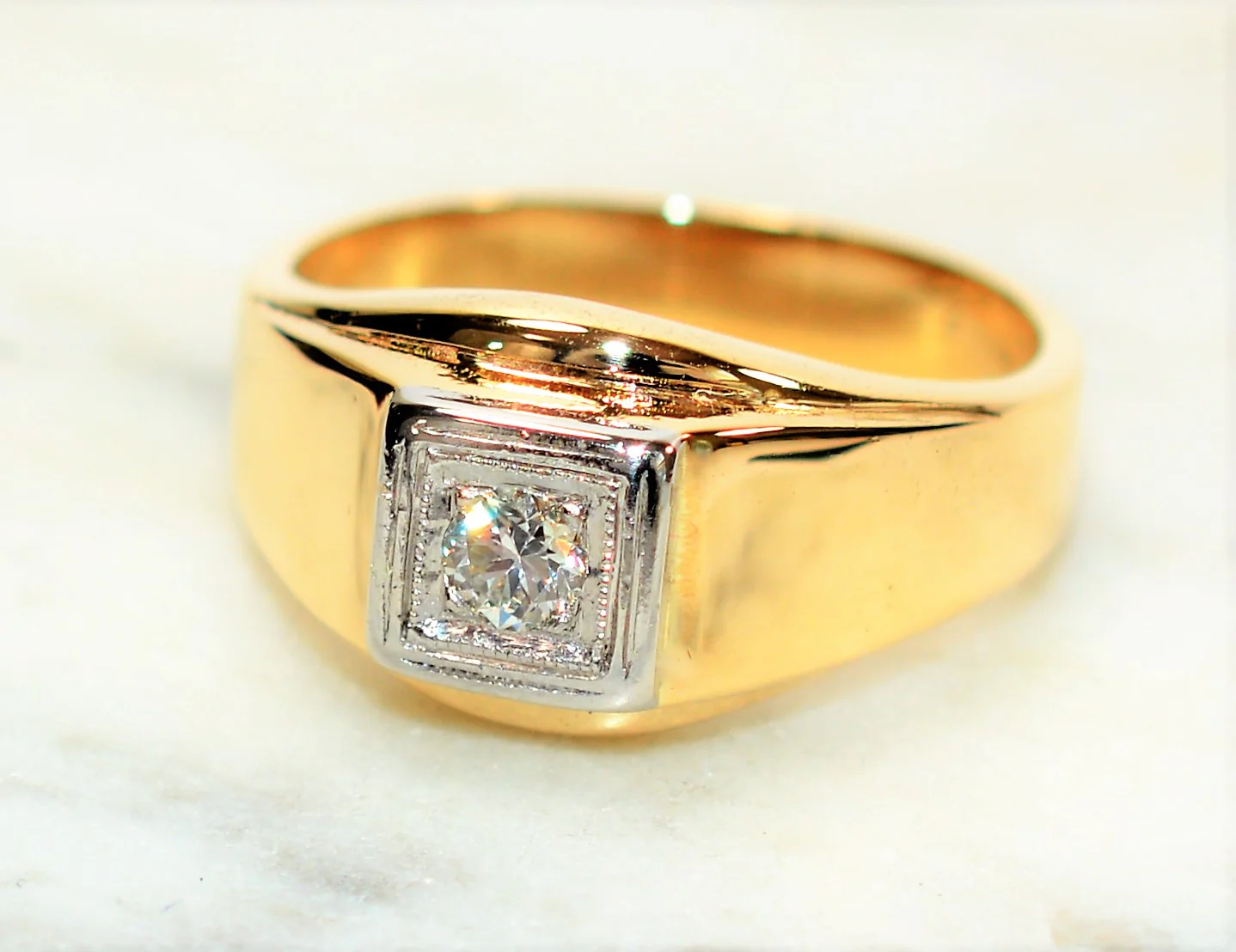 Natural Diamond Ring 14K Solid Gold .22ct Solitaire Ring Statement Ring Cocktail Ring Birthstone Ring Estate Jewelry Vintage Ring Men's Ring - Image 8